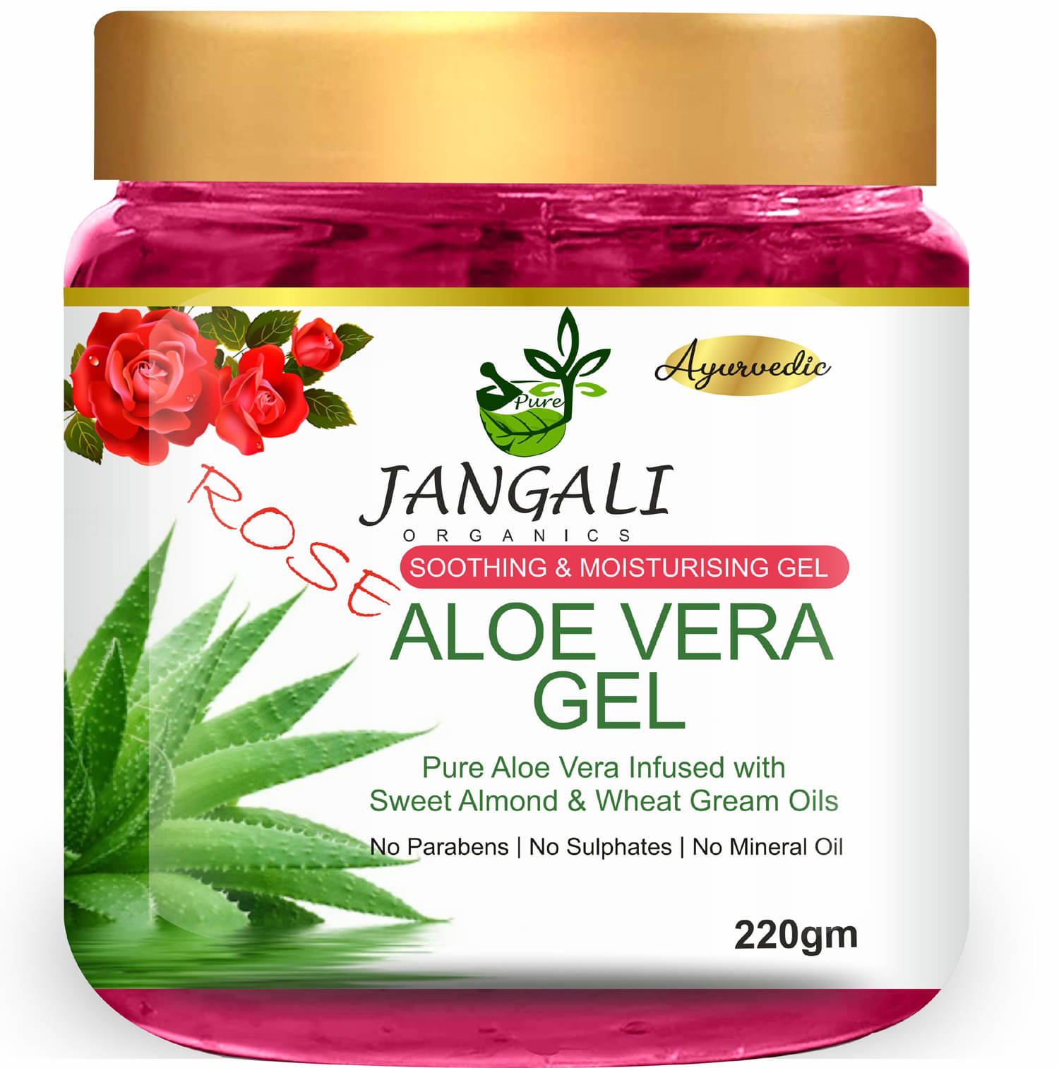     			PURE Jangali ORGANICS 100% PURE Rose Aloe Vera Gel for Beautiful Skin & Hair 220GM