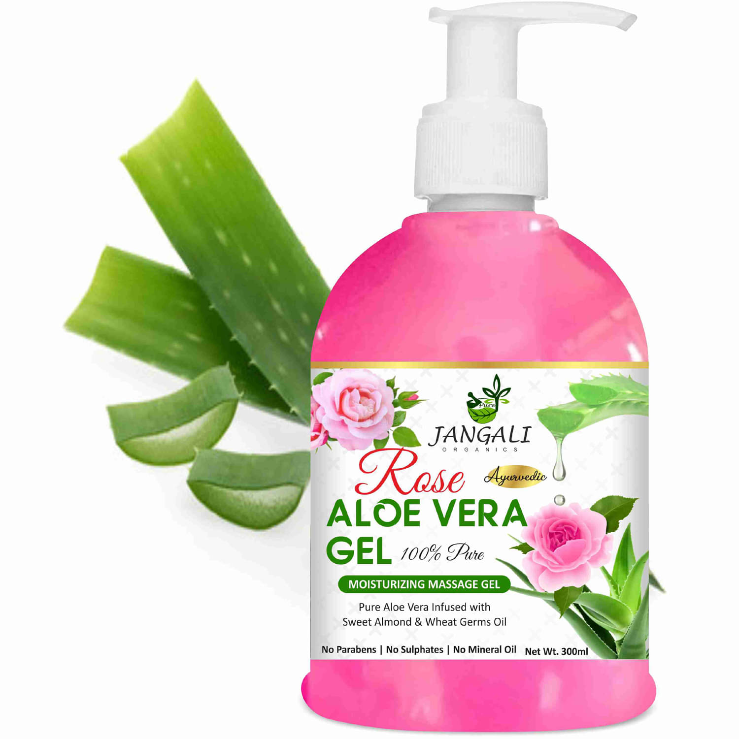     			PURE Jangali ORGANICS 100% PURE Rose Aloe Vera Gel for Beautiful Skin & Hair 300ML