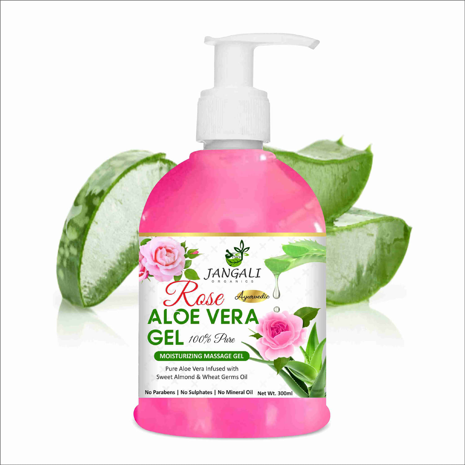     			PURE Jangali ORGANICS 100% PURE Rose Aloe Vera Gel for Beautiful Skin & Hair 300ml