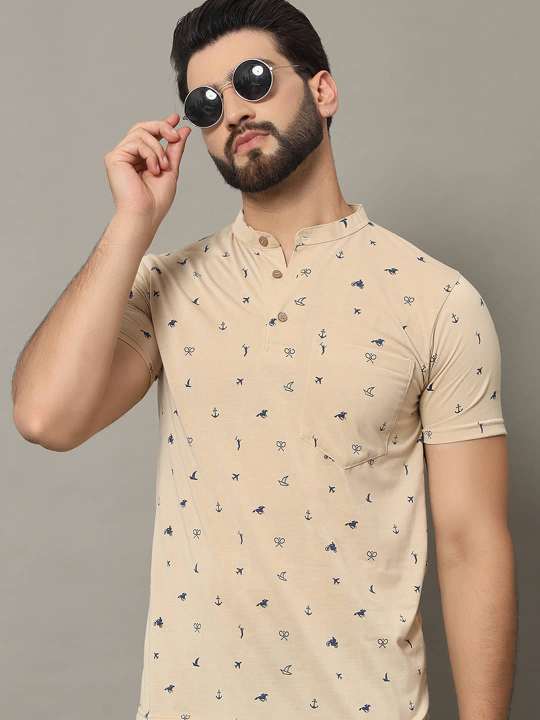 RELANE Pack of 1 Cotton Blend Regular Fit Men's T-Shirt ( Beige )