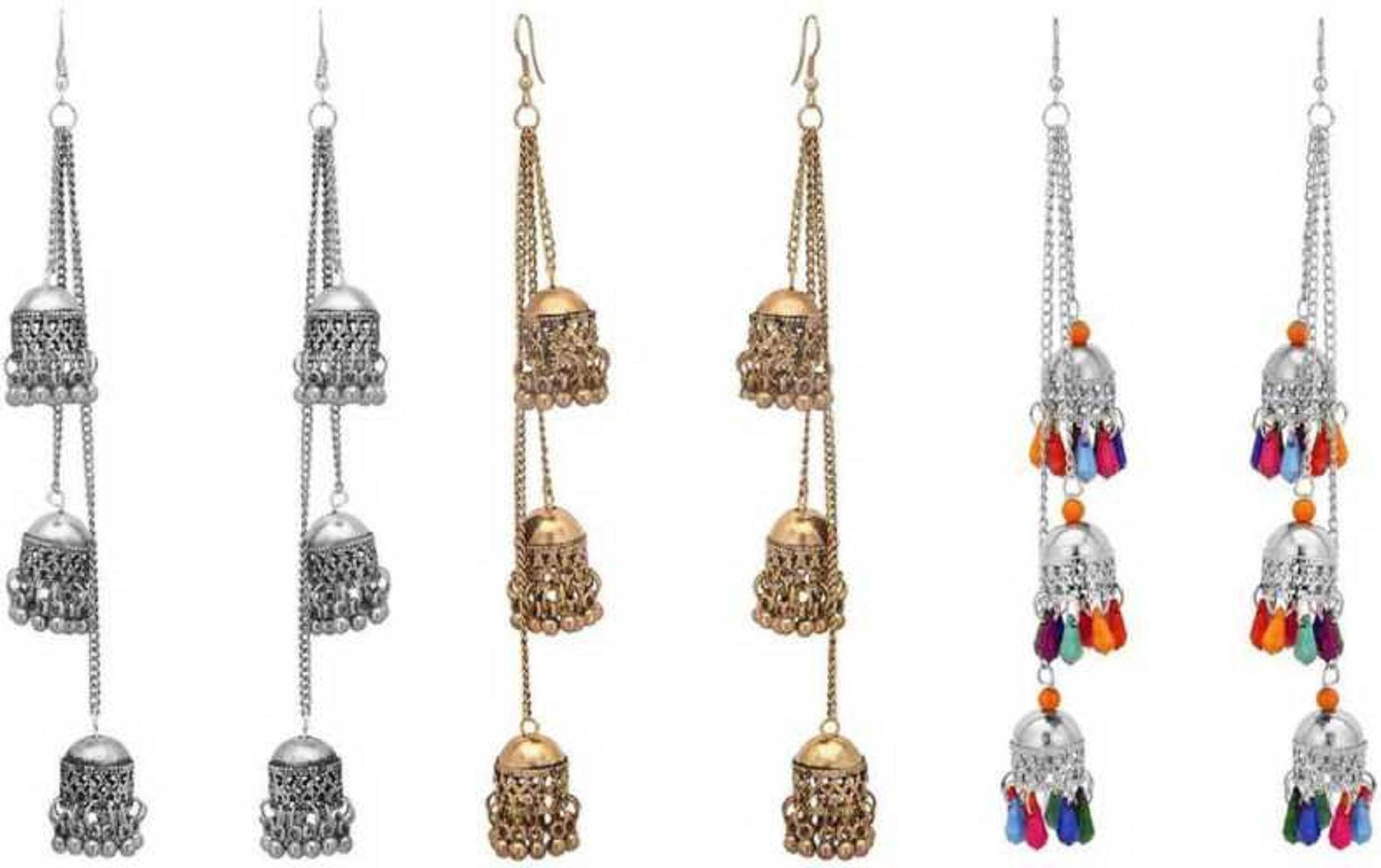     			Samridhi DC Golden Jhumki Earrings ( Pack of 3 )