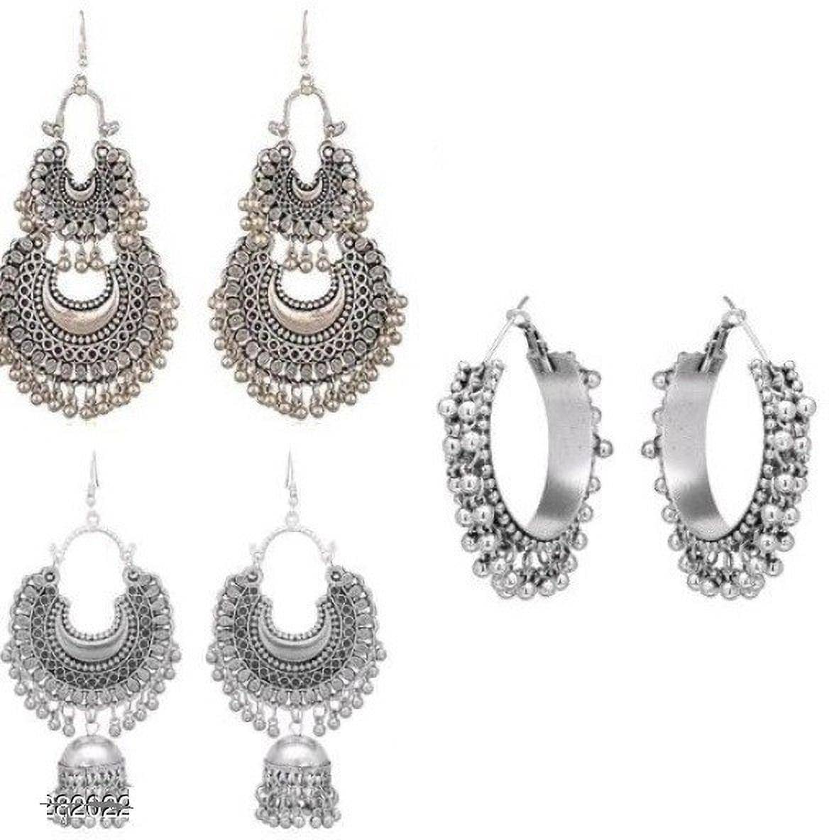     			Samridhi DC Silver Jhumki Earrings ( Pack of 3 )