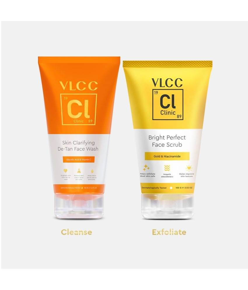 VLCC Clinic Skin Clarifying De-Tan Face Wash - 150 ml & Bright Perfect Face Scrub - 100 g     			VLCC Clinic Skin Clarifying De-Tan Face Wash - 150 ml & Bright Perfect Face Scrub - 100 g