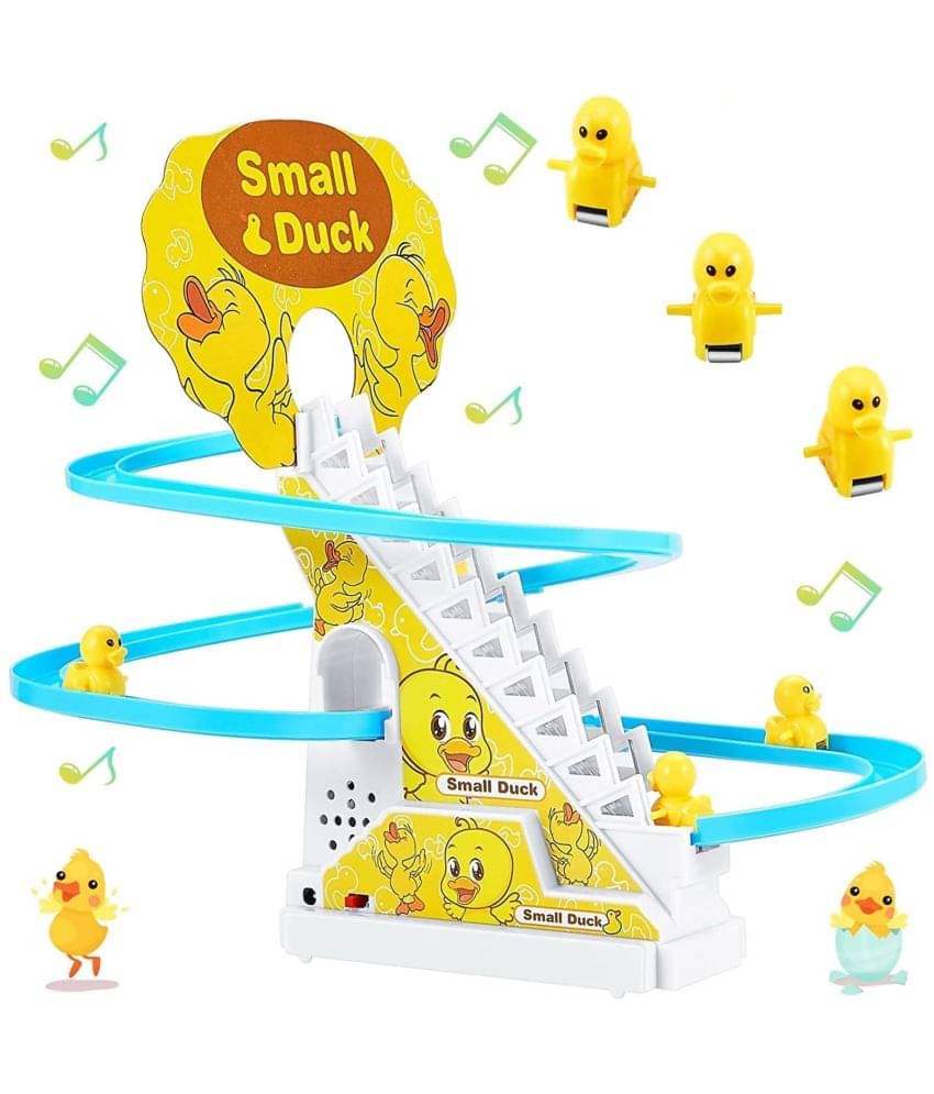     			TOY DEKHO Small Duck Slide Toy Set, Funny Automatic Stair Climbing Ducklings Escalator Toy Track Set Playful Roller Coaster with Lights and Music on/Off Button for Toddlers Kids Boys And Girls Age 3+ Years, Plastic Battery Operated Small Duck Set