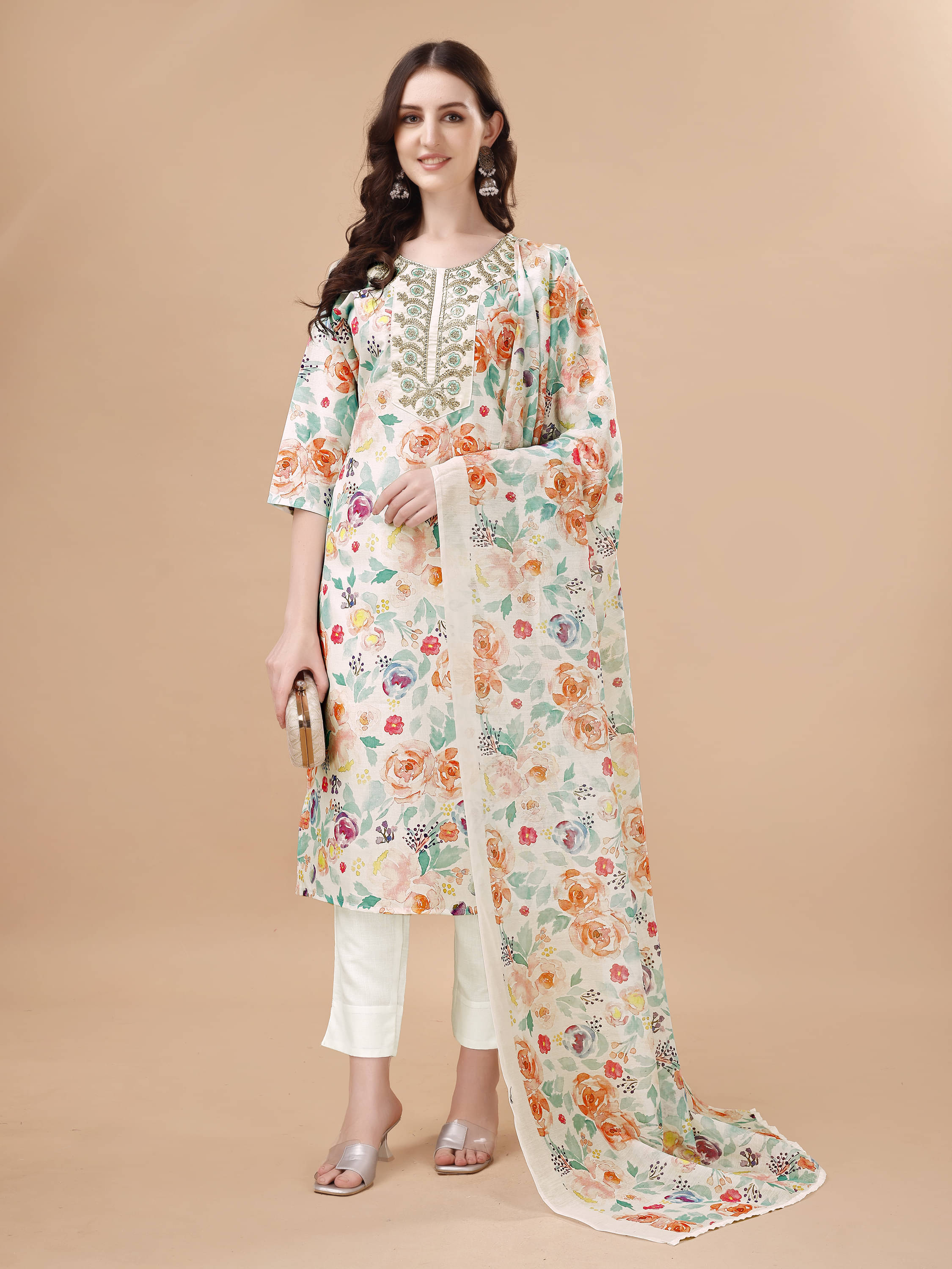 TRAHIMAM Cotton Blend Printed Kurti With Pants Women's Stitched Salwar Suit - Multicolor ( Pack of 1 )     			TRAHIMAM Cotton Blend Printed Kurti With Pants Women's Stitched Salwar Suit - Multicolor ( Pack of 1 )