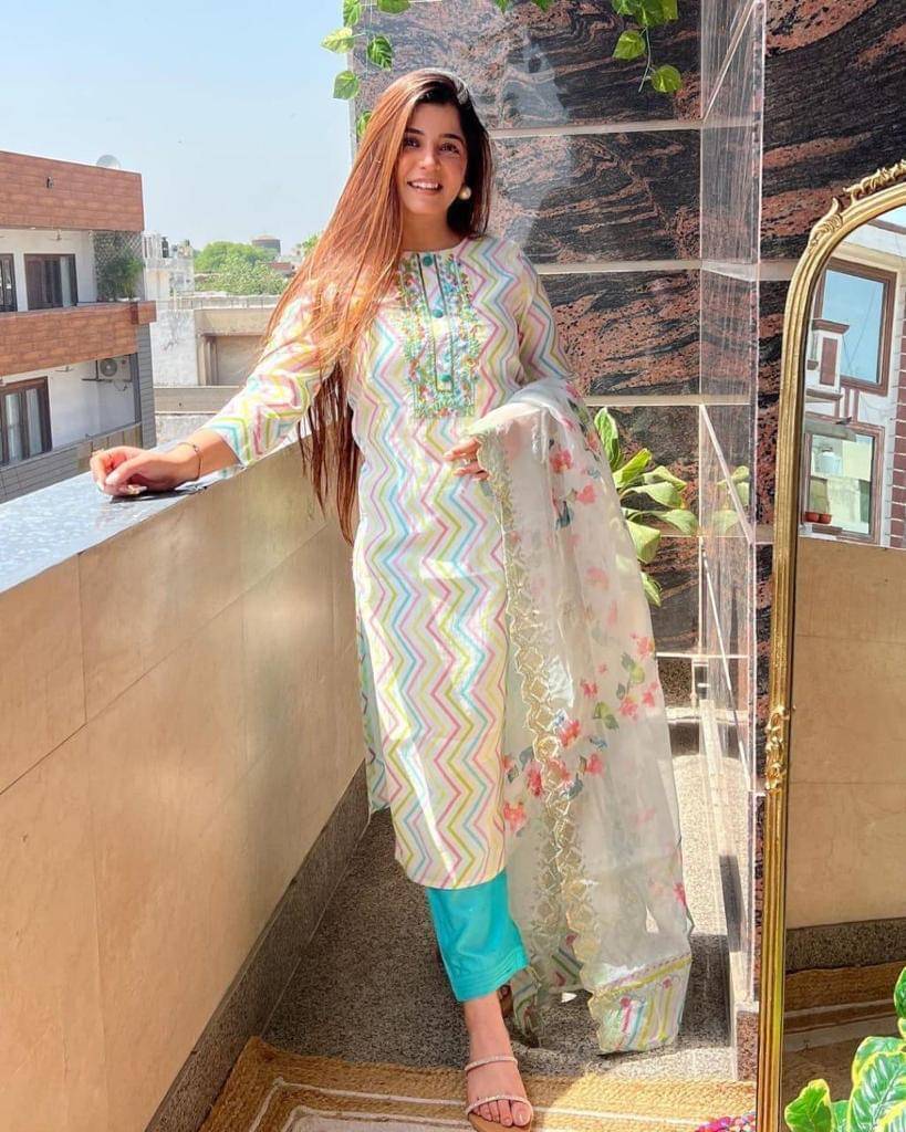     			TRAHIMAM Cotton Blend Printed Kurti With Pants Women's Stitched Salwar Suit - Multicolor ( Pack of 1 )