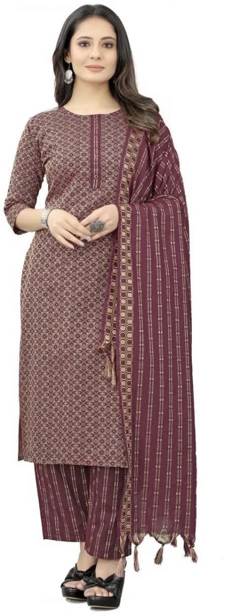 TRAHIMAM Cotton Blend Printed Kurti With Pants Women's Stitched Salwar Suit - Maroon ( Pack of 1 ) TRAHIMAM Cotton Blend Printed Kurti With Pants Women's Stitched Salwar Suit - Maroon ( Pack of 1 )