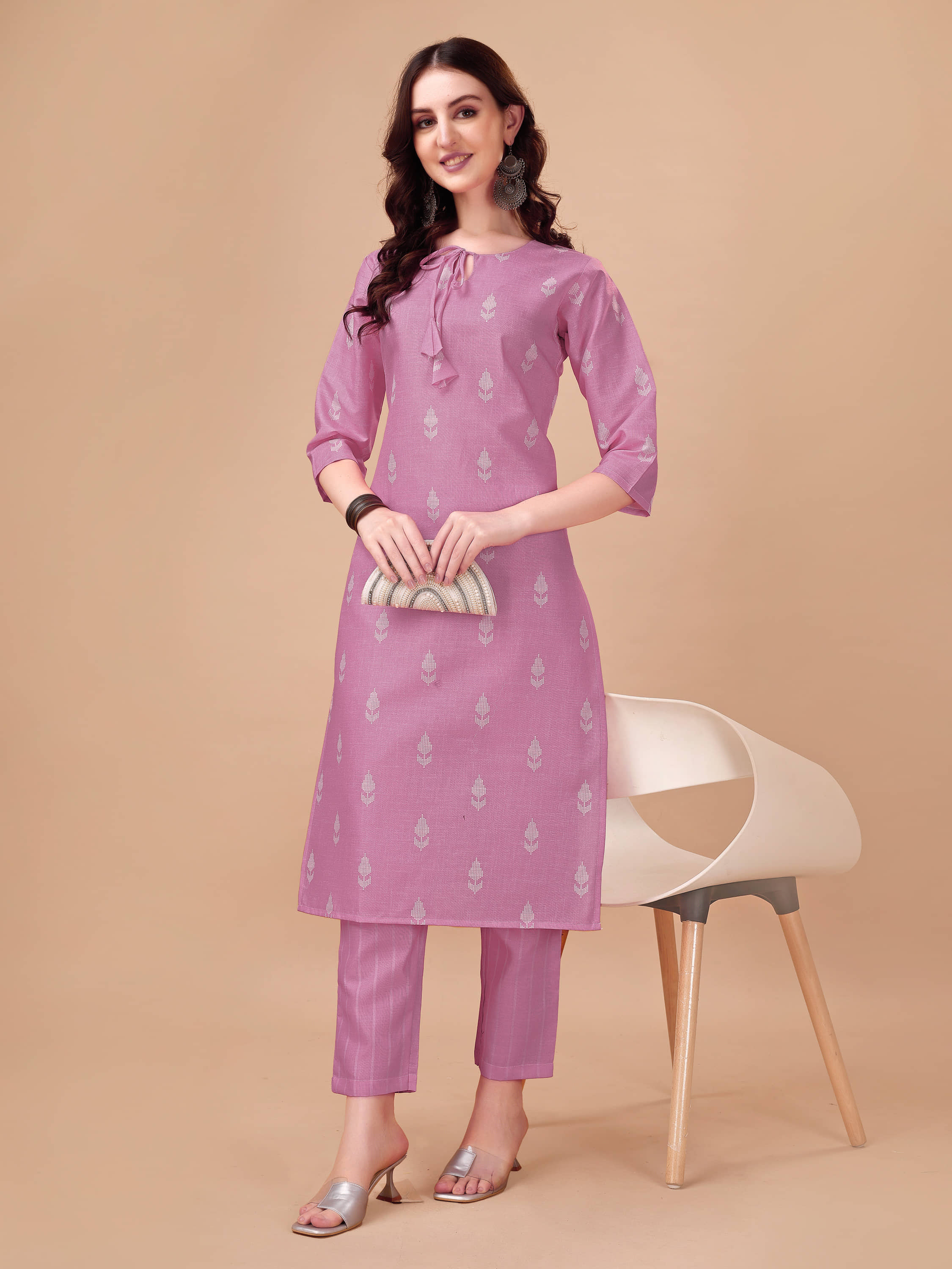 TRAHIMAM Cotton Blend Printed Kurti With Pants Women's Stitched Salwar Suit - Purple ( Pack of 1 )