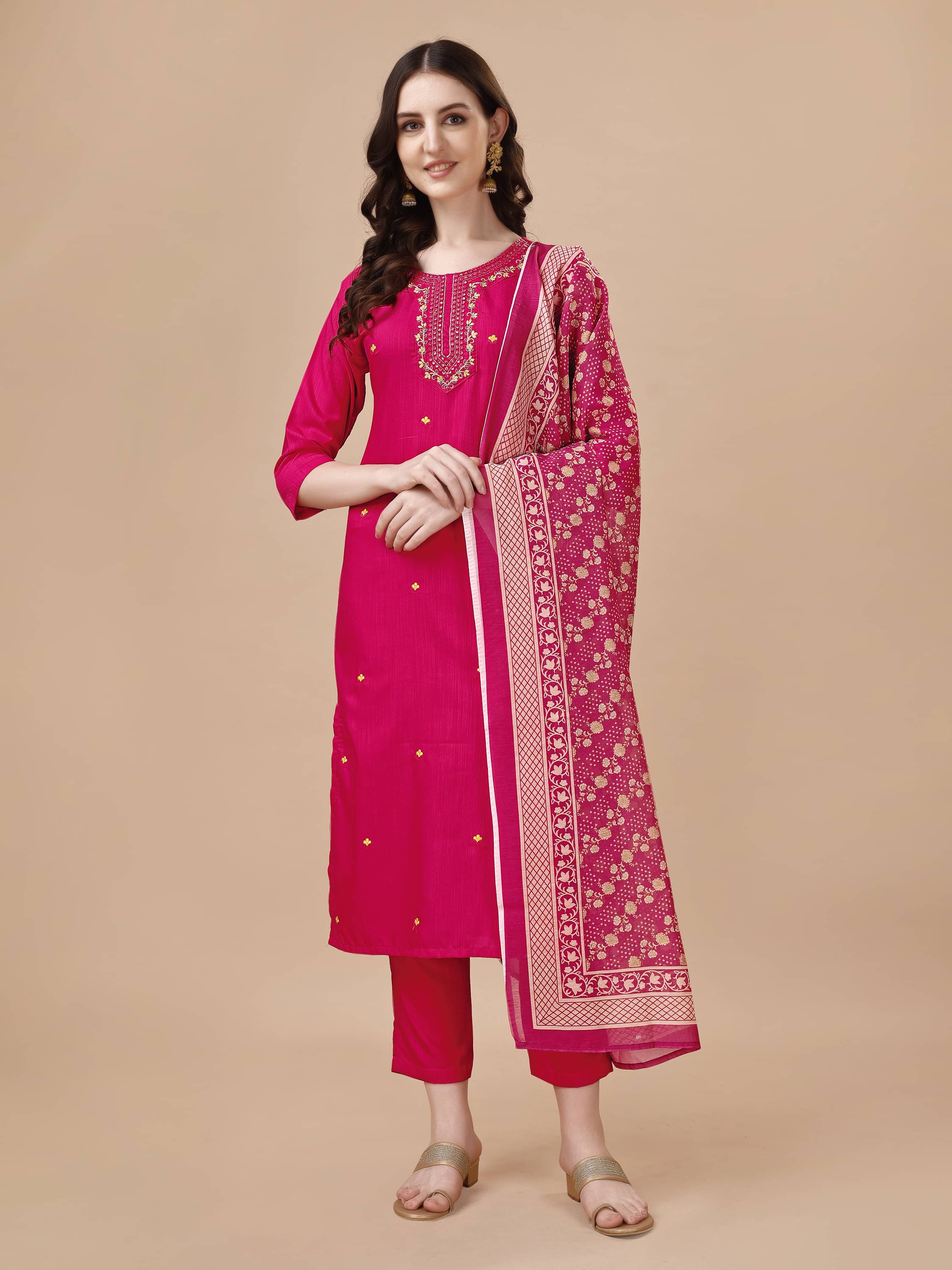 TRAHIMAM Viscose Embroidered Kurti With Pants Women's Stitched Salwar Suit - Pink ( Pack of 1 ) TRAHIMAM Viscose Embroidered Kurti With Pants Women's Stitched Salwar Suit - Pink ( Pack of 1 )