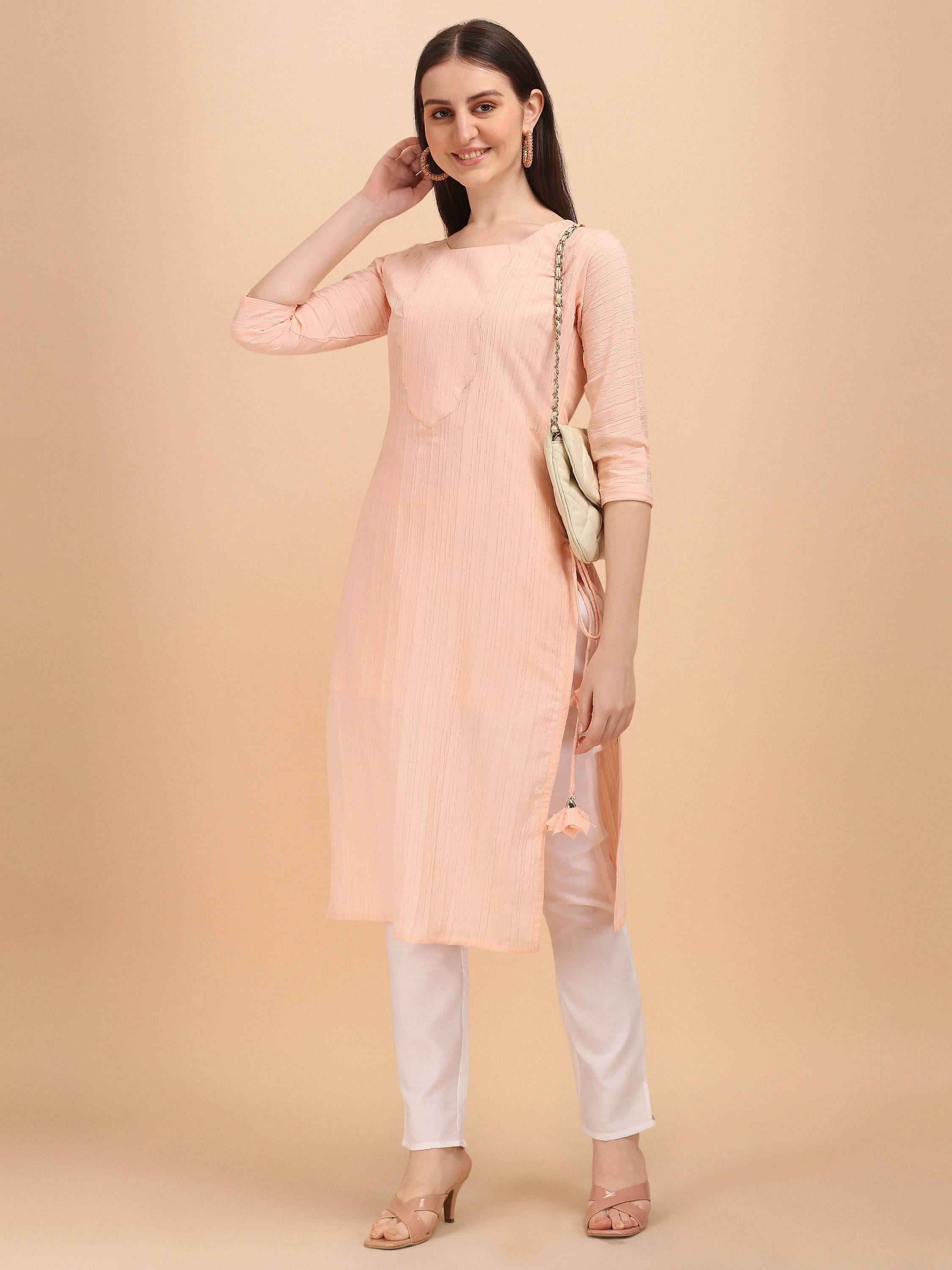     			TRAHIMAM Viscose Solid Kurti With Pants Women's Stitched Salwar Suit - Pink ( Pack of 1 )