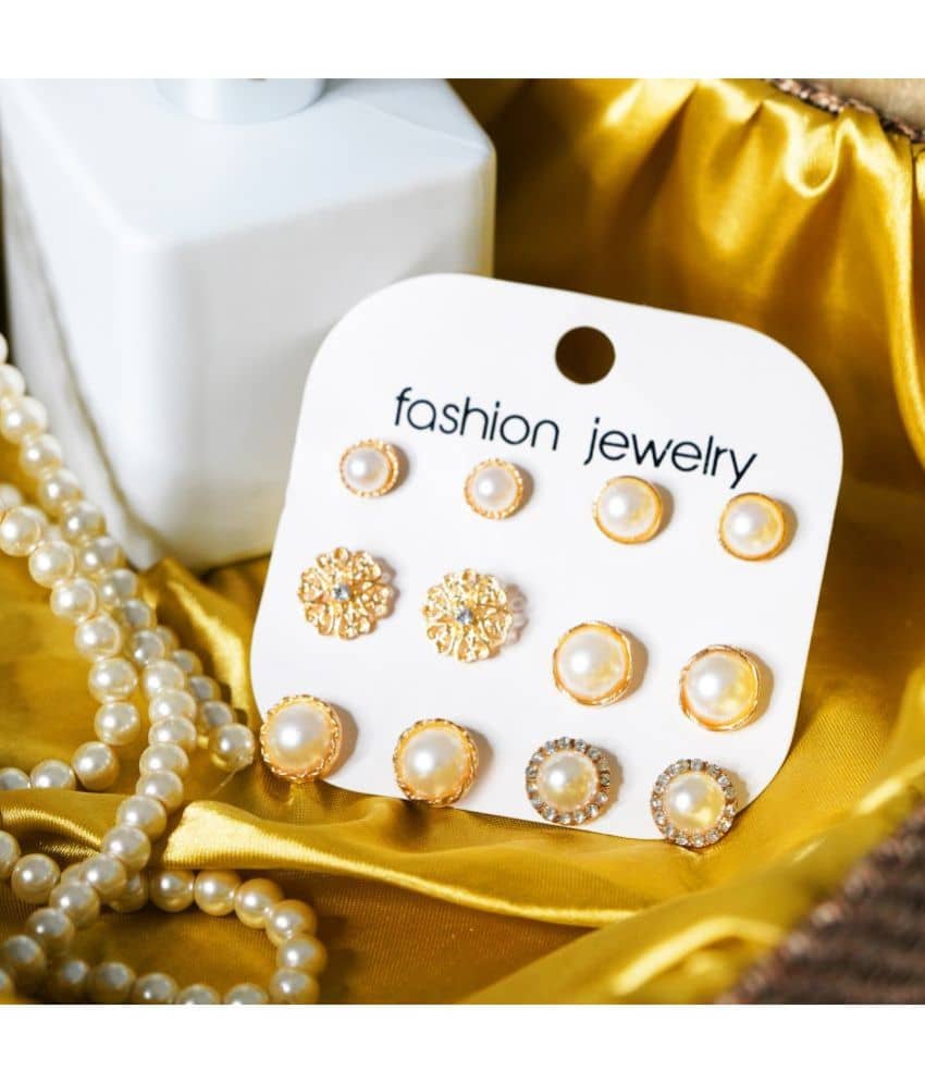Thrillz Golden Stud Earrings ( Pack of 6 ) - Earrings | Buy online on ZillyBuy