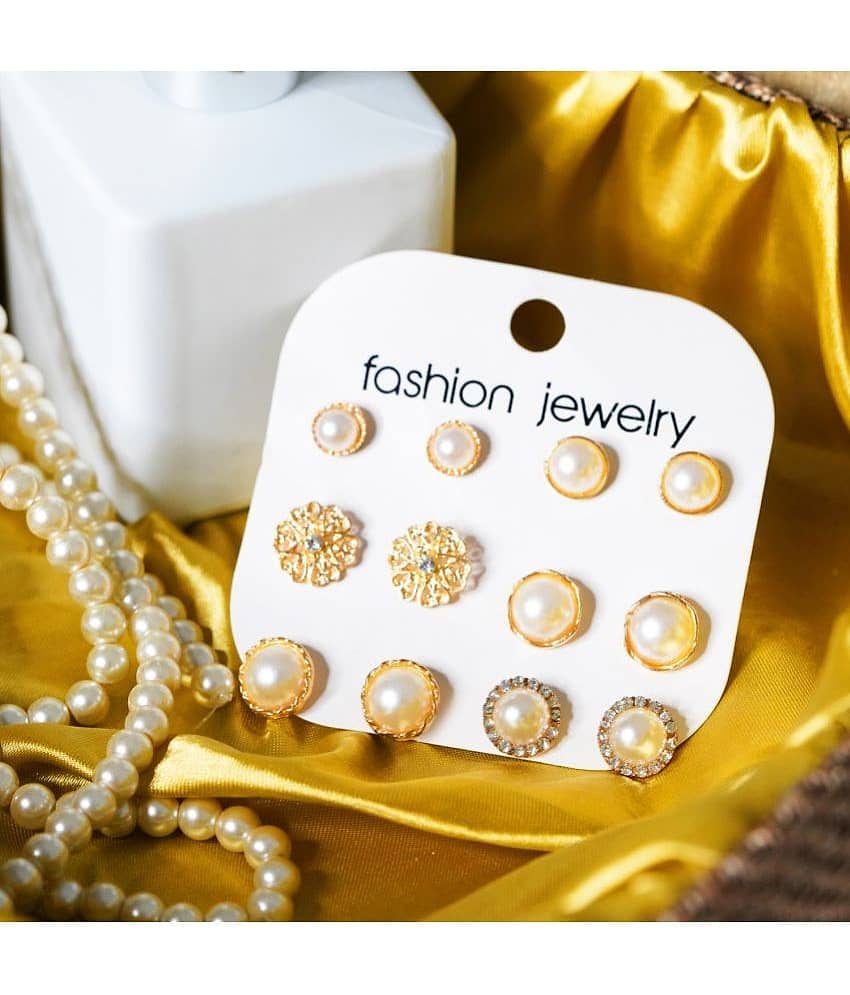 Thrillz Golden Stud Earrings ( Pack of 6 ) - Earrings | Buy online on ZillyBuy