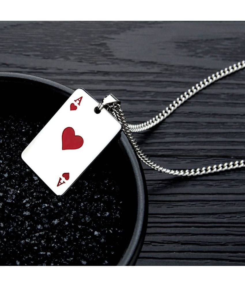     			Thrillz Stylish Chain Pendant For Men Stainless Steel Poker Lucky Ace of Spades Silver Pendant Necklace For Men Women Long Chain Unisex Chain Pendant Jewellery