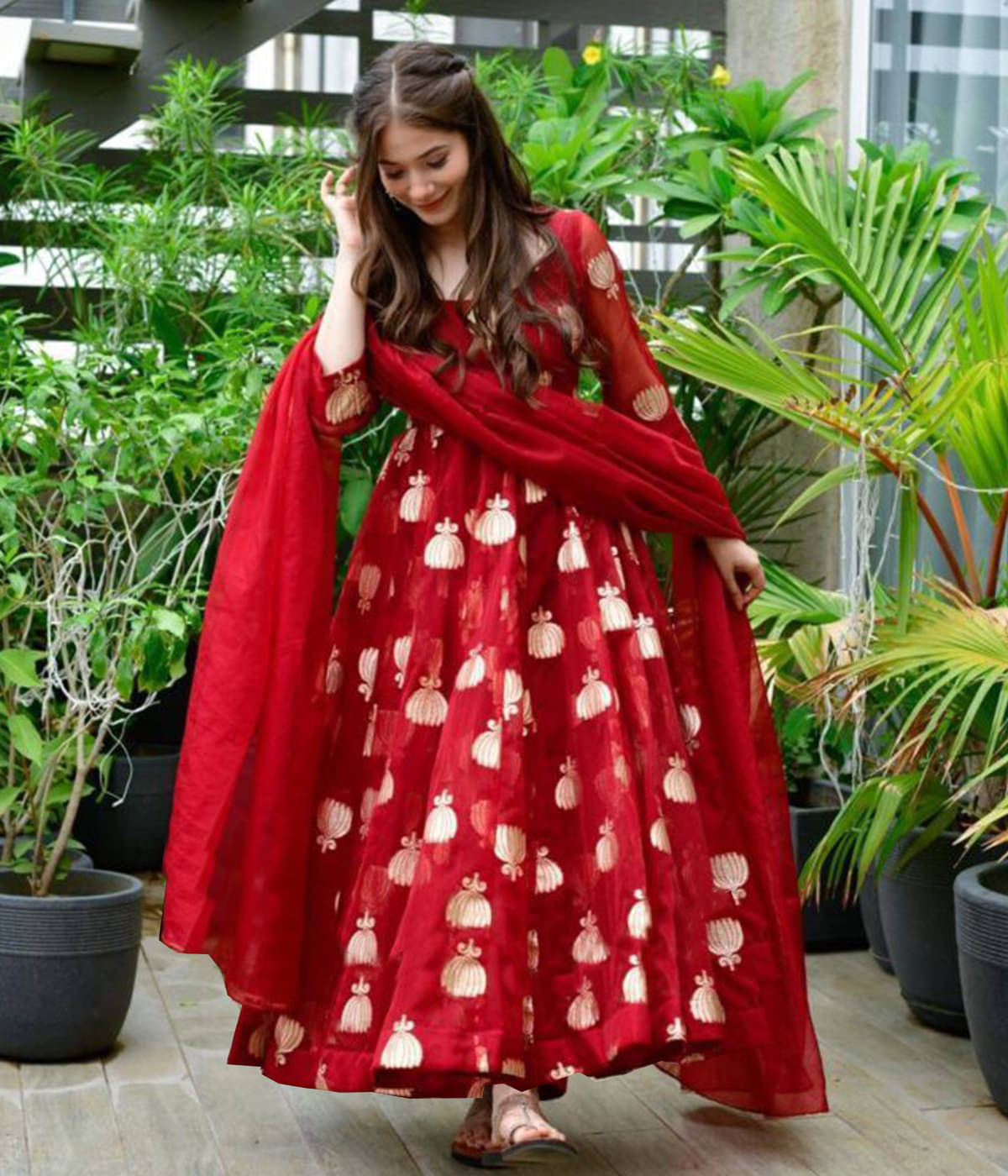 Trijal Fab Red Anarkali Georgette Women's Stitched Ethnic Gown ( Pack of 1 ) Trijal Fab Red Anarkali Georgette Women's Stitched Ethnic Gown ( Pack of 1 )