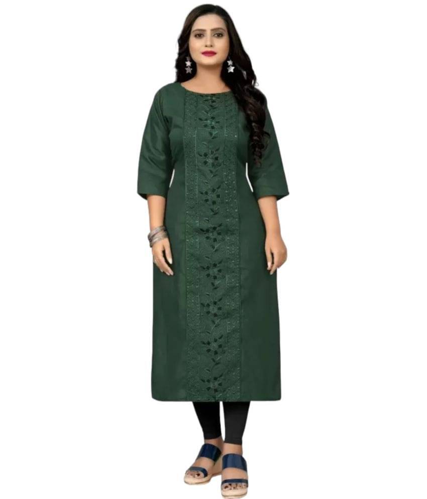 VINHSCAPE Cotton Blend Embroidered A-line Women's Kurti - Green ( Pack of 1 ) VINHSCAPE Cotton Blend Embroidered A-line Women's Kurti - Green ( Pack of 1 )
