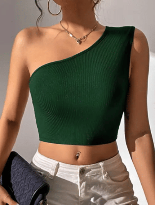     			Westchic Women's Cotton Blend Crop Top ( Green )