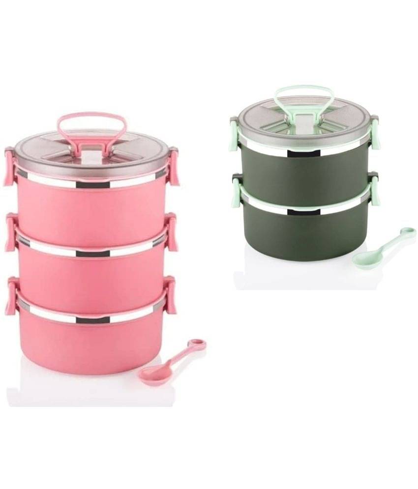 Analog Kitchenware 2 & 3 Container School/Office Stainless Steel Lunch Box 5 - Container ( Pack of 2 ) Analog Kitchenware 2 & 3 Container School/Office Stainless Steel Lunch Box 5 - Container ( Pack of 2 )