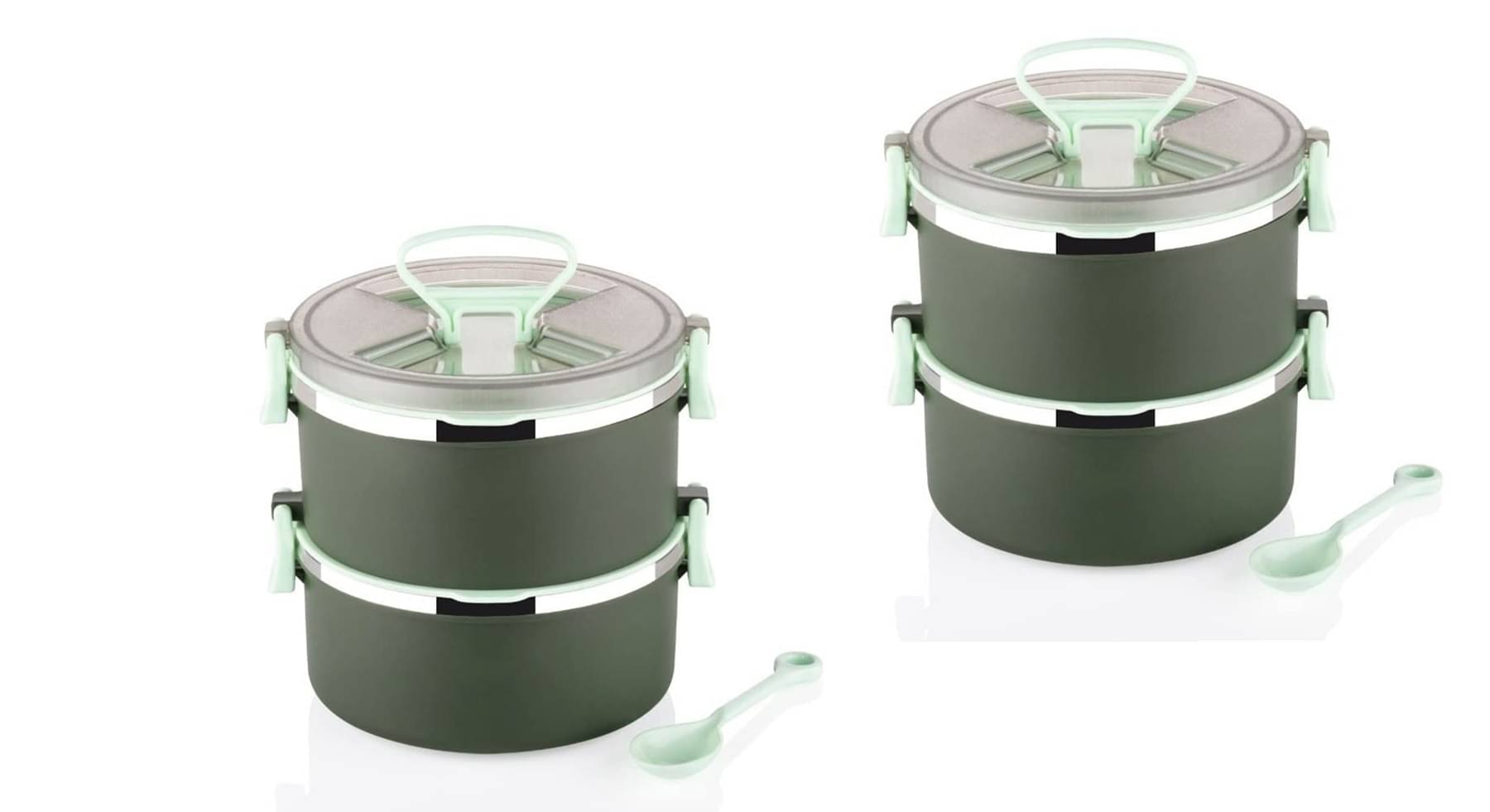     			Analog Kitchenware 2 Compartment School/Office Stainless Steel Lunch Box 4 - Container ( Pack of 2 )