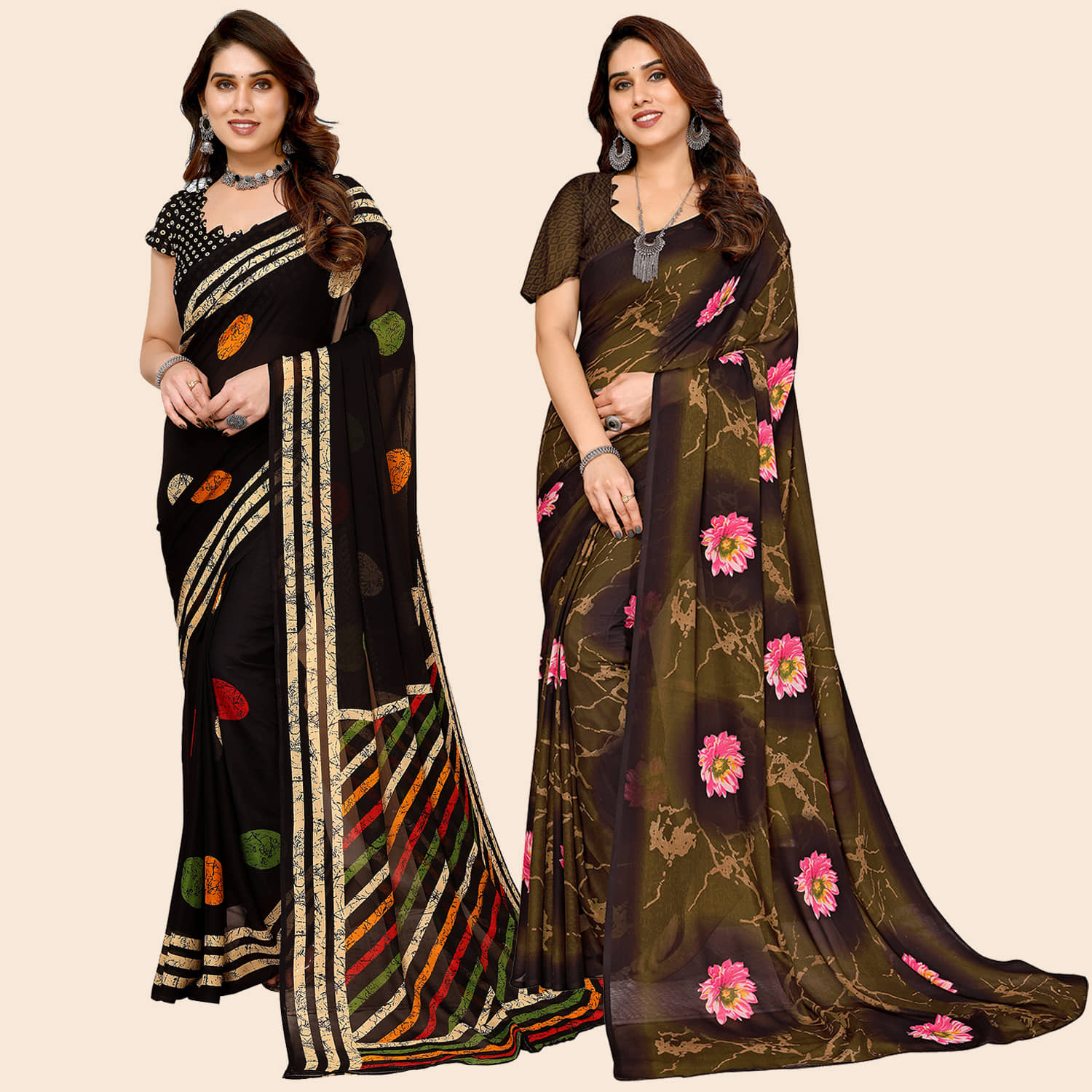 ANAND SAREES Georgette Printed Saree With Unstitched Blouse Piece ( Multicolour ) - Sarees | Buy online on ZillyBuy