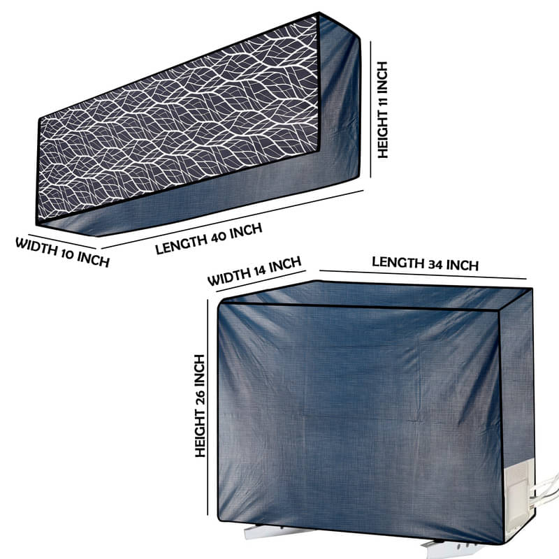     			CASA FURNISHING Set of 2 Polyester Blend Navy AC Cover for 1.5 Ton Split AC