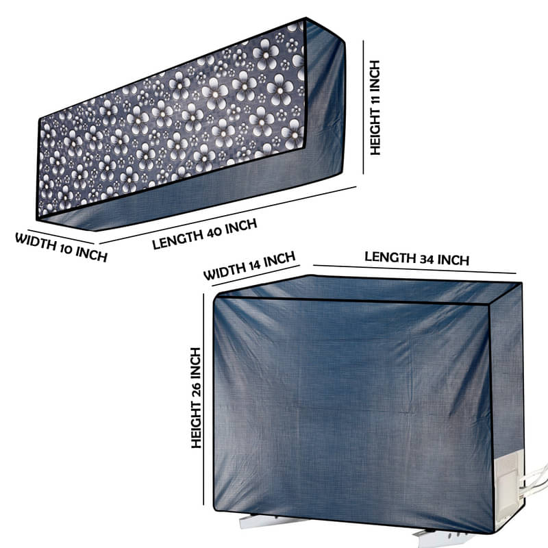     			CASA FURNISHING Set of 2 Polyester Blend Blue AC Cover for 1.5 Ton Split AC