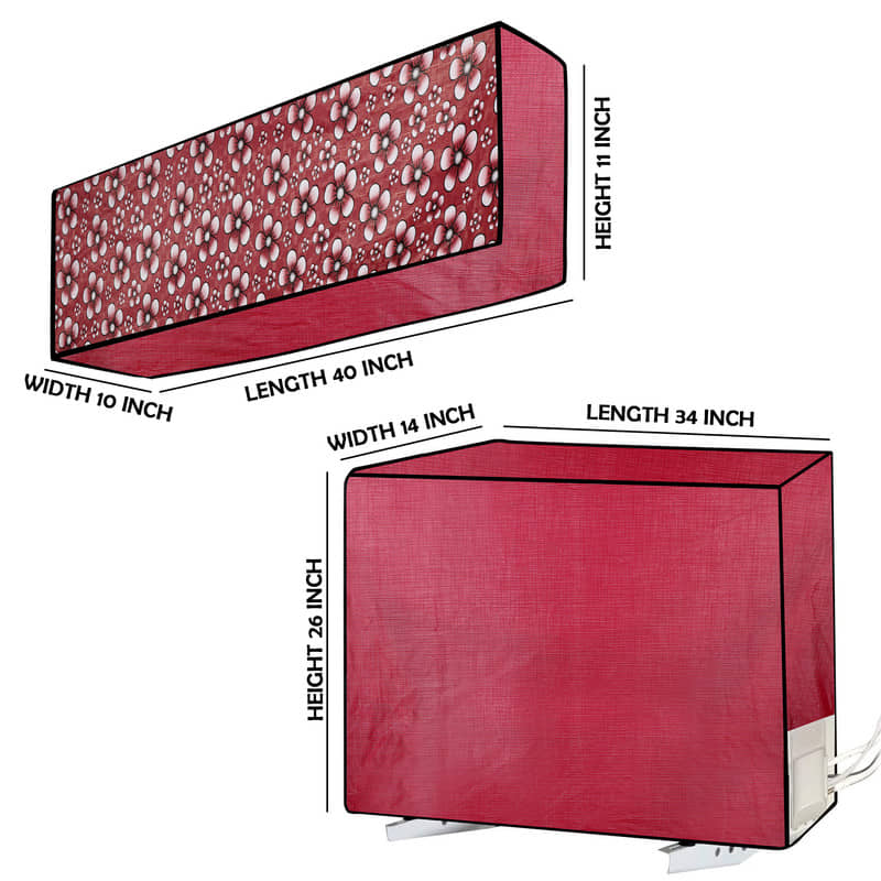 CASA FURNISHING Set of 2 Polyester Blend Maroon AC Cover for 1.5 Ton Split AC