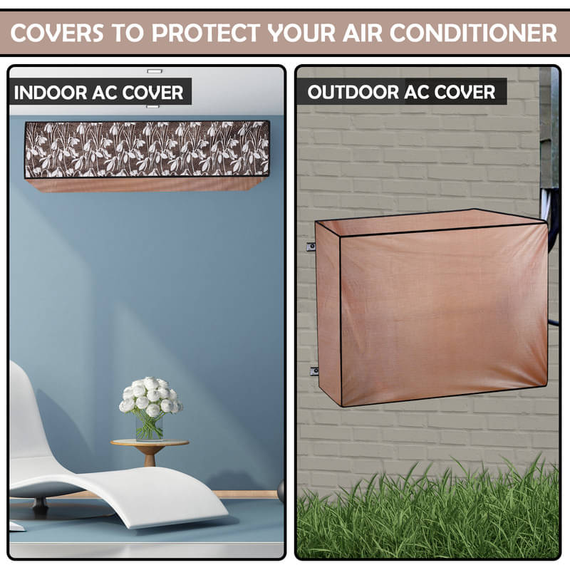 CASA FURNISHING Set of 2 Polyester Blend Brown AC Cover for 1.5 Ton Split AC CASA FURNISHING Set of 2 Polyester Blend Brown AC Cover for 1.5 Ton Split AC