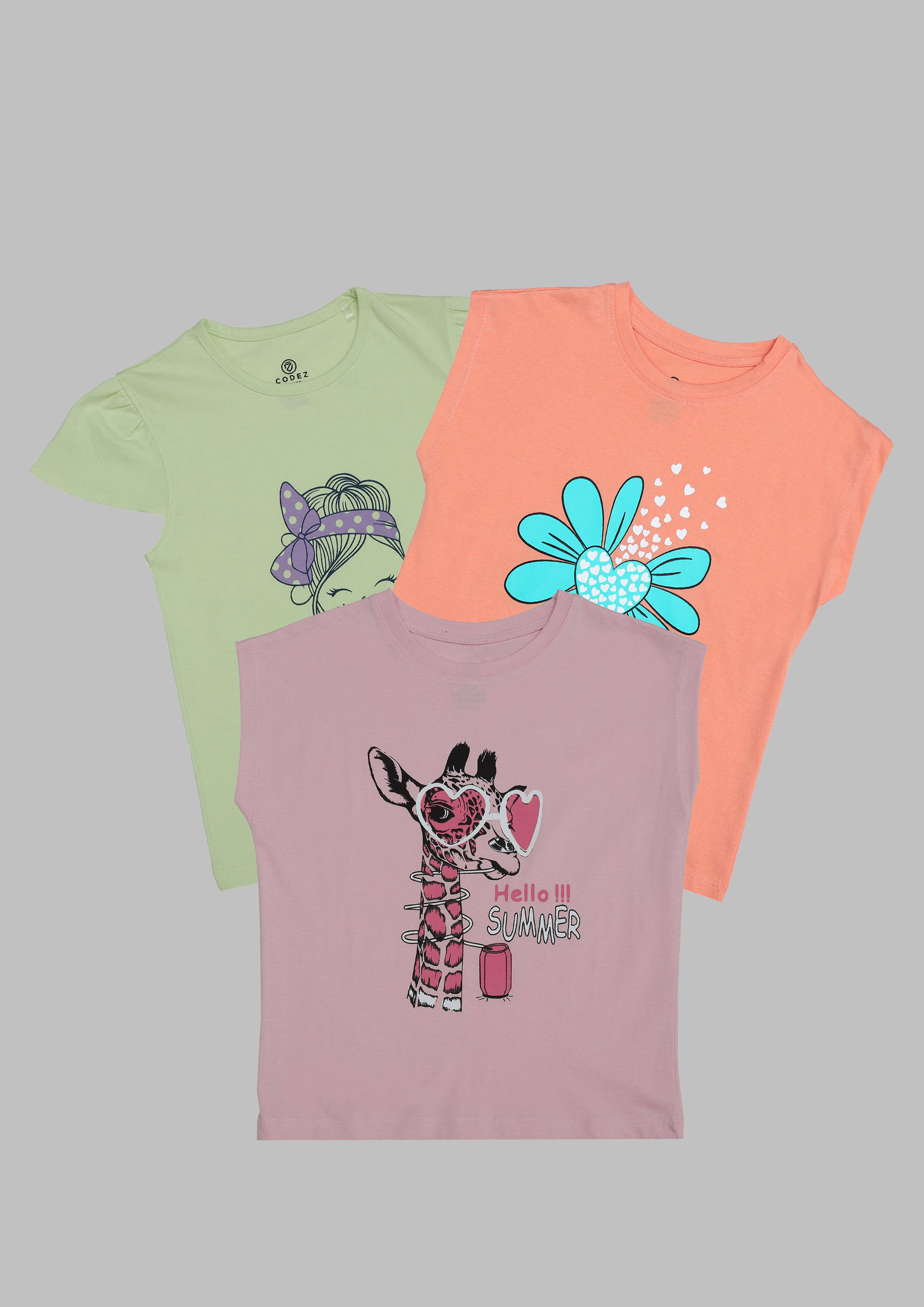     			CODEZ Multi Cotton Girls T-Shirt ( Pack of 3 )