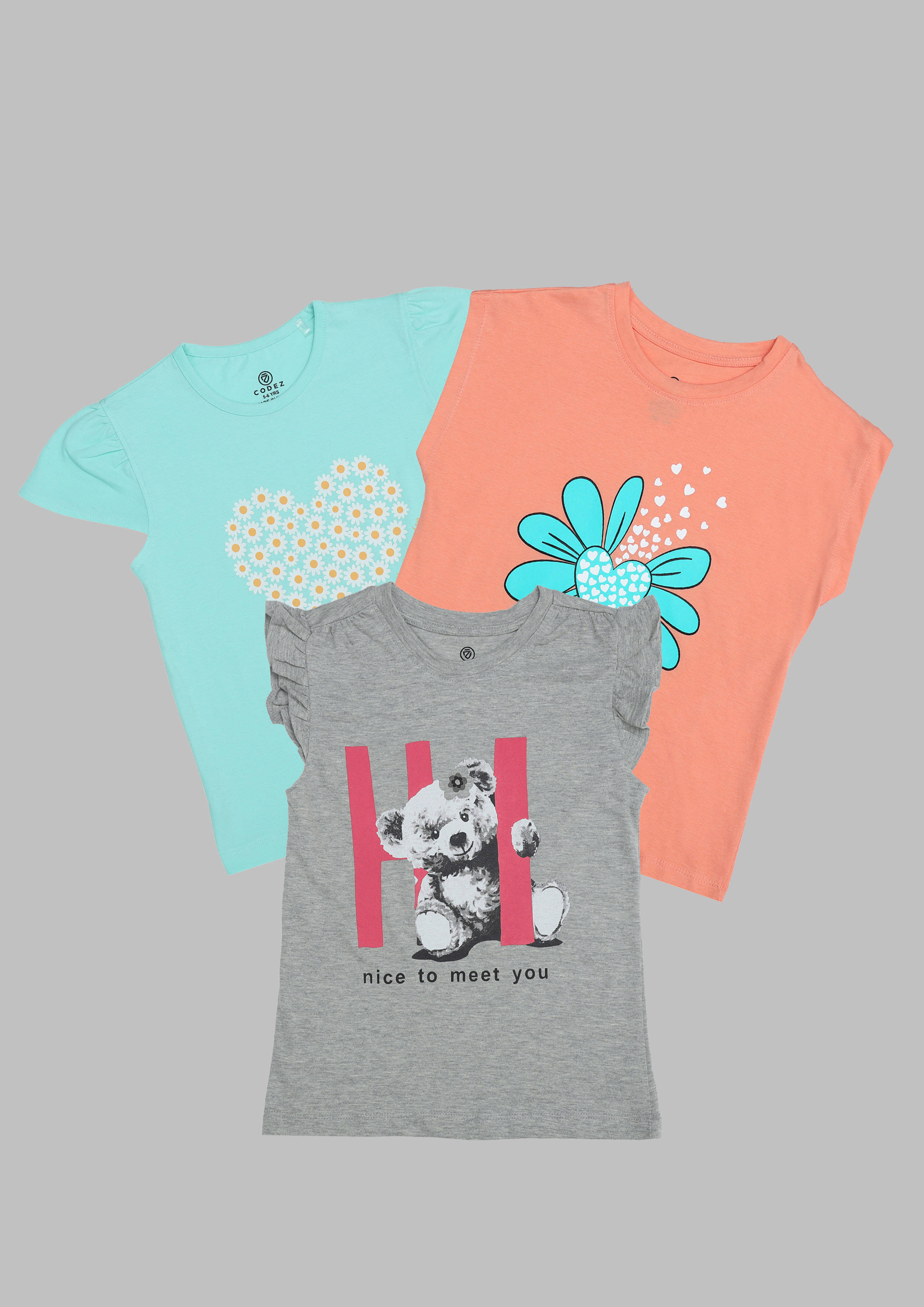 CODEZ Multi Cotton Girls T-Shirt ( Pack of 3 ) CODEZ Multi Cotton Girls T-Shirt ( Pack of 3 )