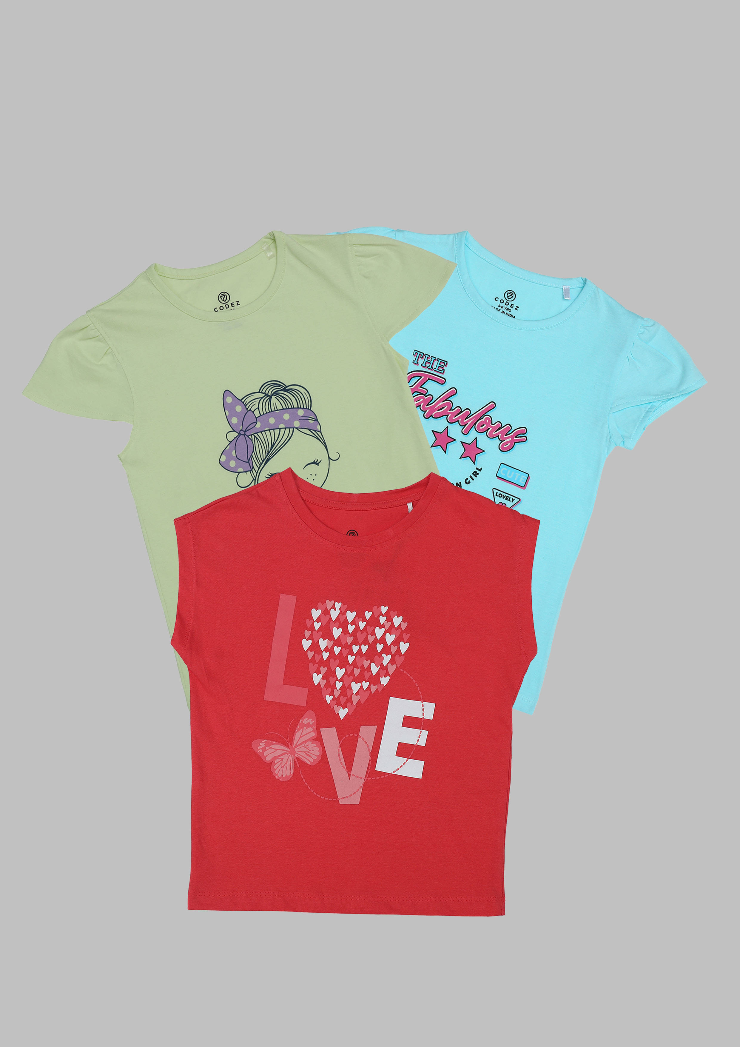 CODEZ Multi Cotton Girls T-Shirt ( Pack of 3 ) CODEZ Multi Cotton Girls T-Shirt ( Pack of 3 )
