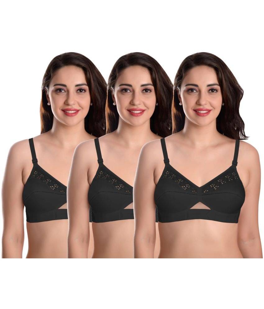 Featherline Pack of 3 Cotton Non Padded Women's Everyday Bra ( Black ) SONNET COTTON Featherline Pack of 3 Cotton Non Padded Women's Everyday Bra ( Black ) SONNET COTTON