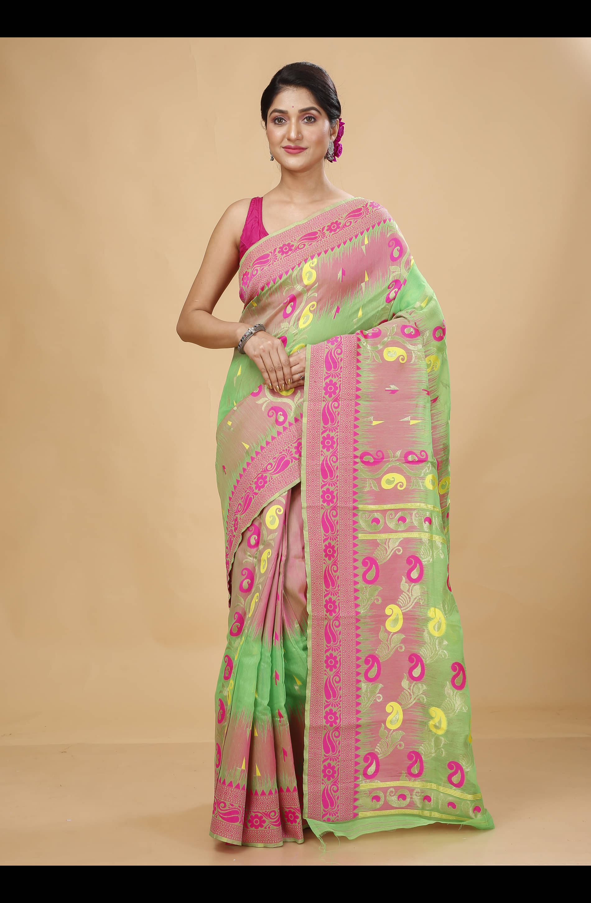    			Happy Creation Cotton Silk Self Design Saree Without Blouse Piece ( Green )