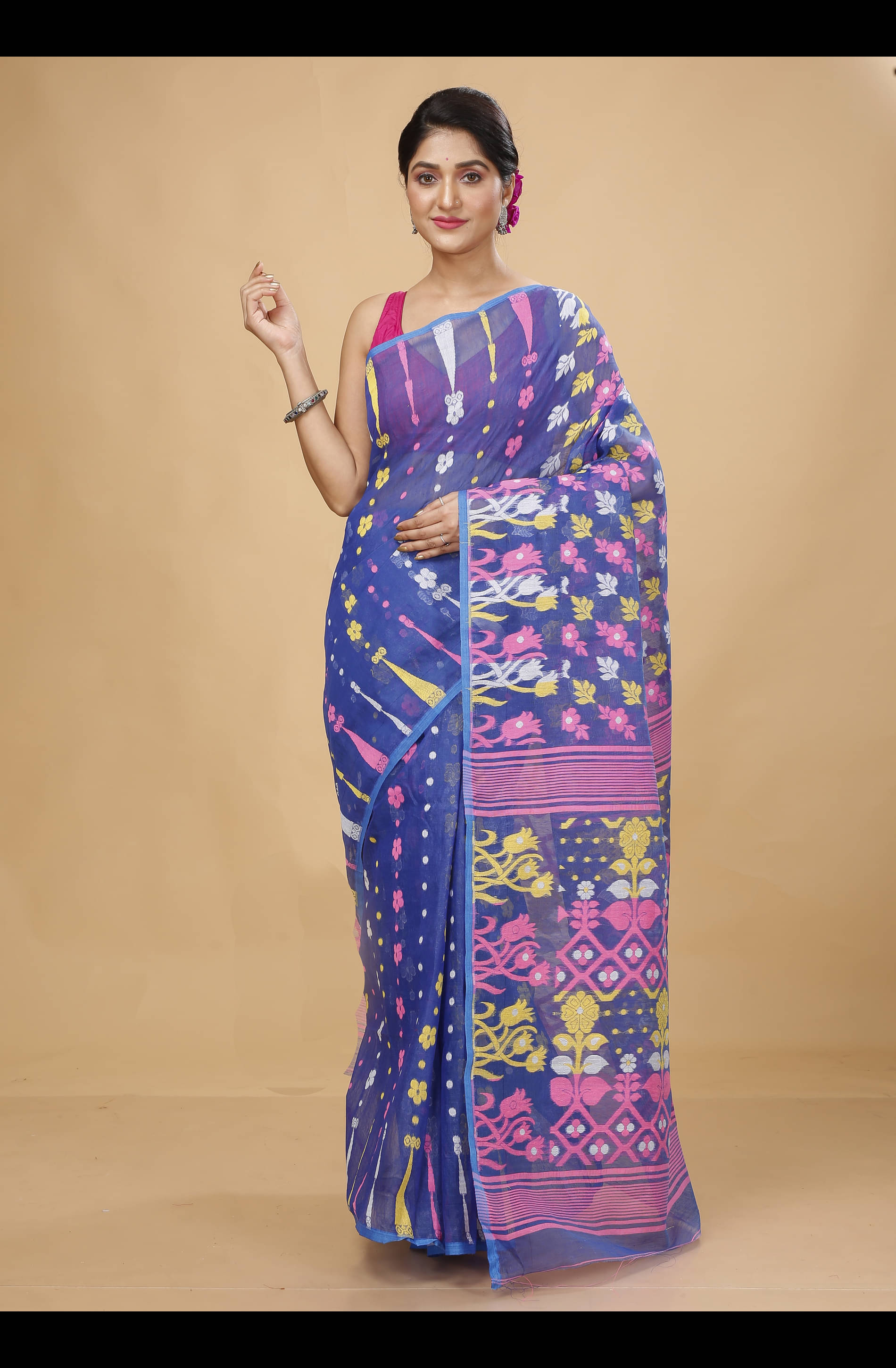 Happy Creation Cotton Silk Woven Saree Without Blouse Piece ( Blue )     			Happy Creation Cotton Silk Woven Saree Without Blouse Piece ( Blue )