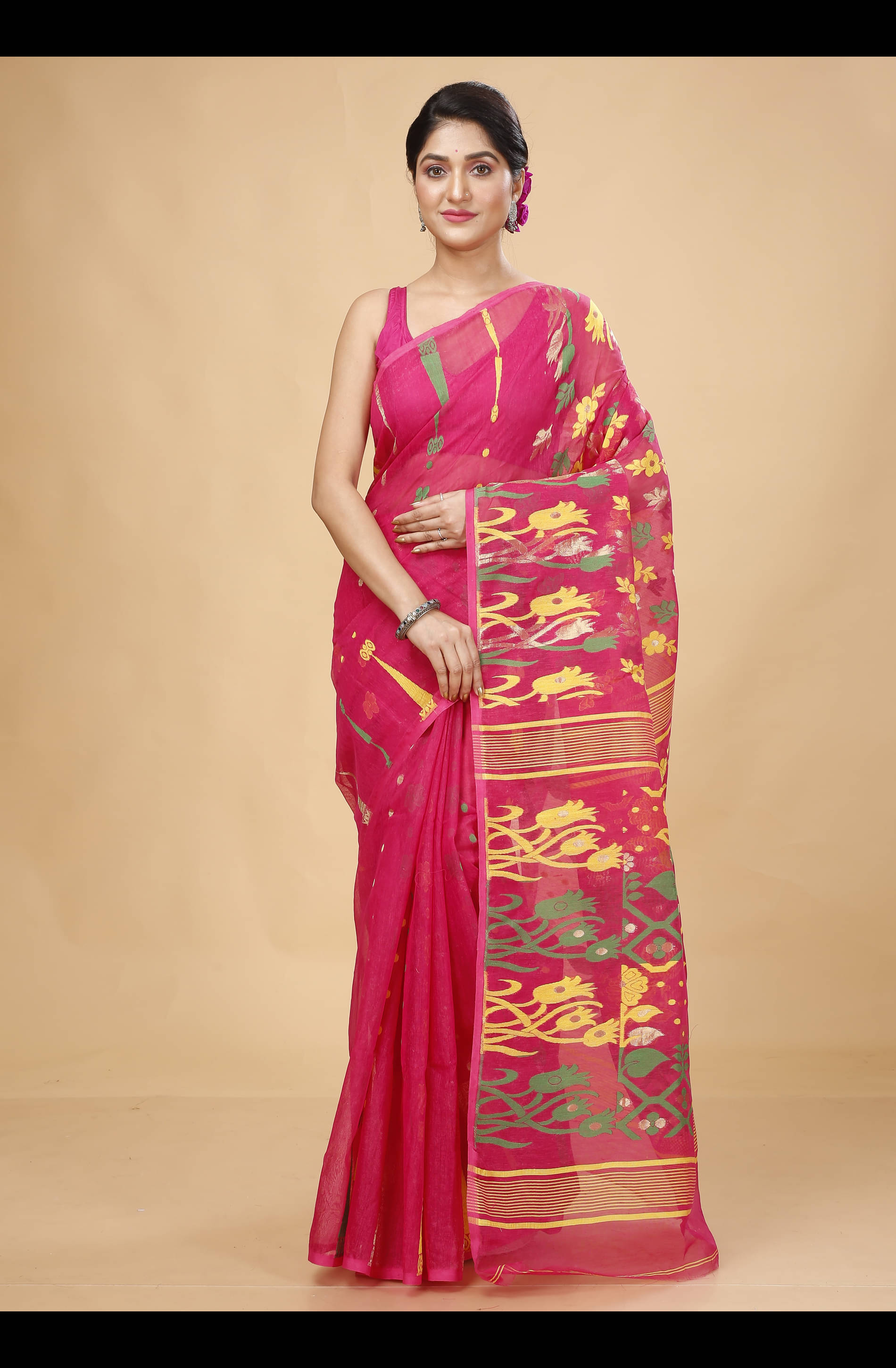 Happy Creation Cotton Silk Woven Saree Without Blouse Piece ( Red )     			Happy Creation Cotton Silk Woven Saree Without Blouse Piece ( Red )