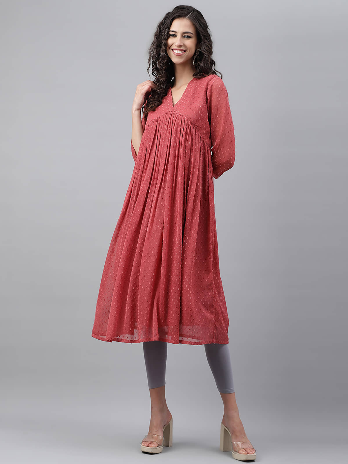 Janasya Chiffon Self Design Flared Women's Kurti - Pink ( Pack of 1 ) - Kurtis, Tunics | Buy online on ZillyBuy