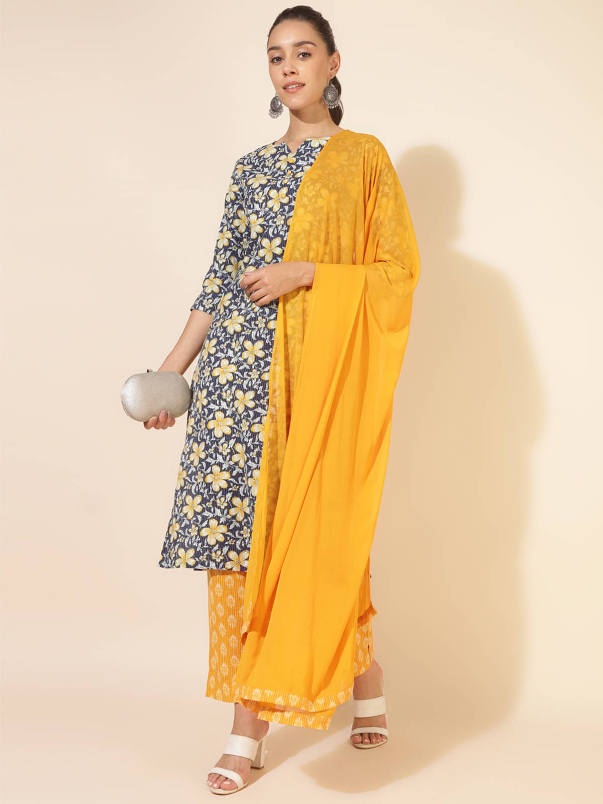     			Janasya Cotton Printed Kurti With Pants Women's Stitched Salwar Suit - Blue ( Pack of 1 )
