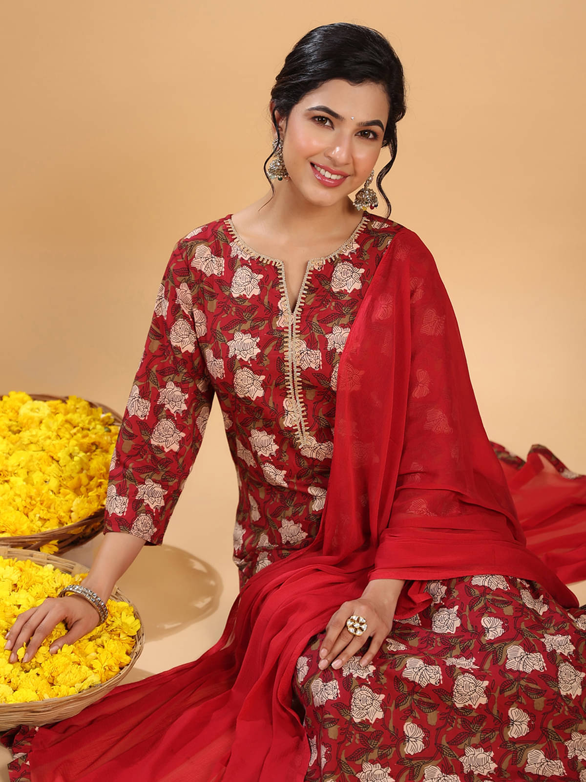 Janasya Cotton Printed Kurti With Pants Women's Stitched Salwar Suit - Maroon ( Pack of 1 ) Janasya Cotton Printed Kurti With Pants Women's Stitched Salwar Suit - Maroon ( Pack of 1 )