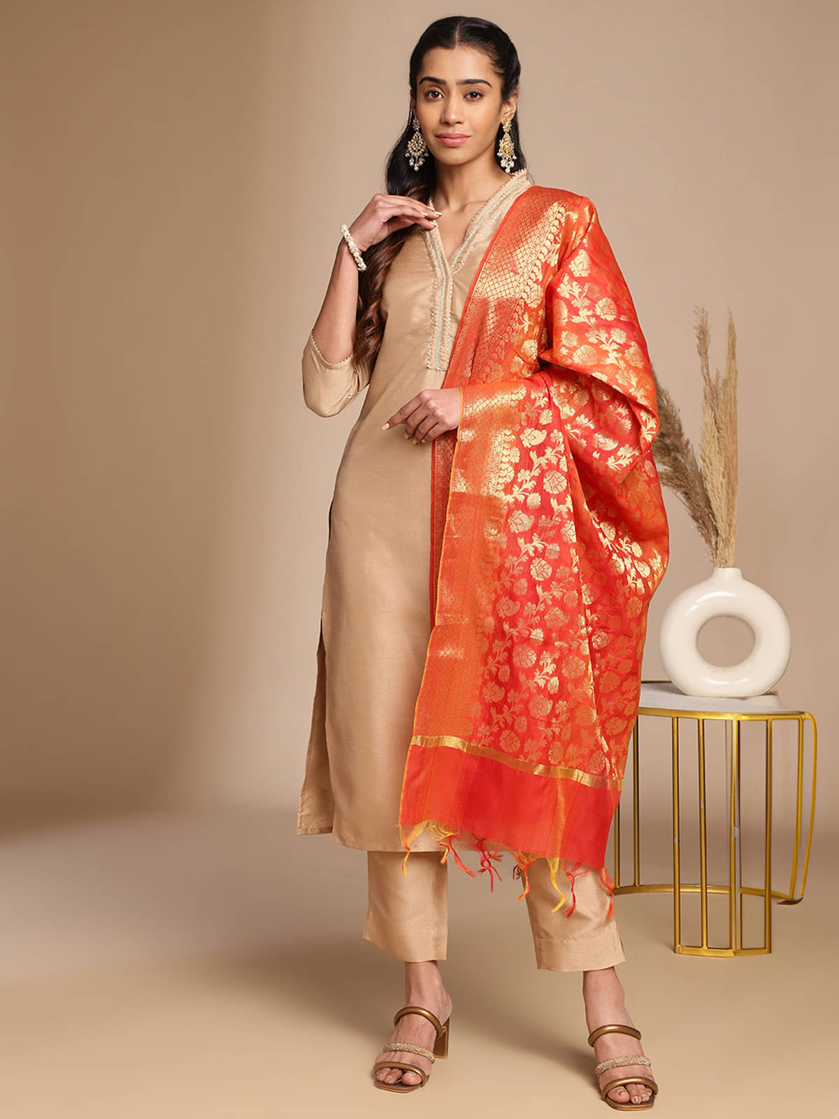 Janasya Crepe Embellished Kurti With Pants Women's Stitched Salwar Suit - Beige ( Pack of 1 ) Janasya Crepe Embellished Kurti With Pants Women's Stitched Salwar Suit - Beige ( Pack of 1 )