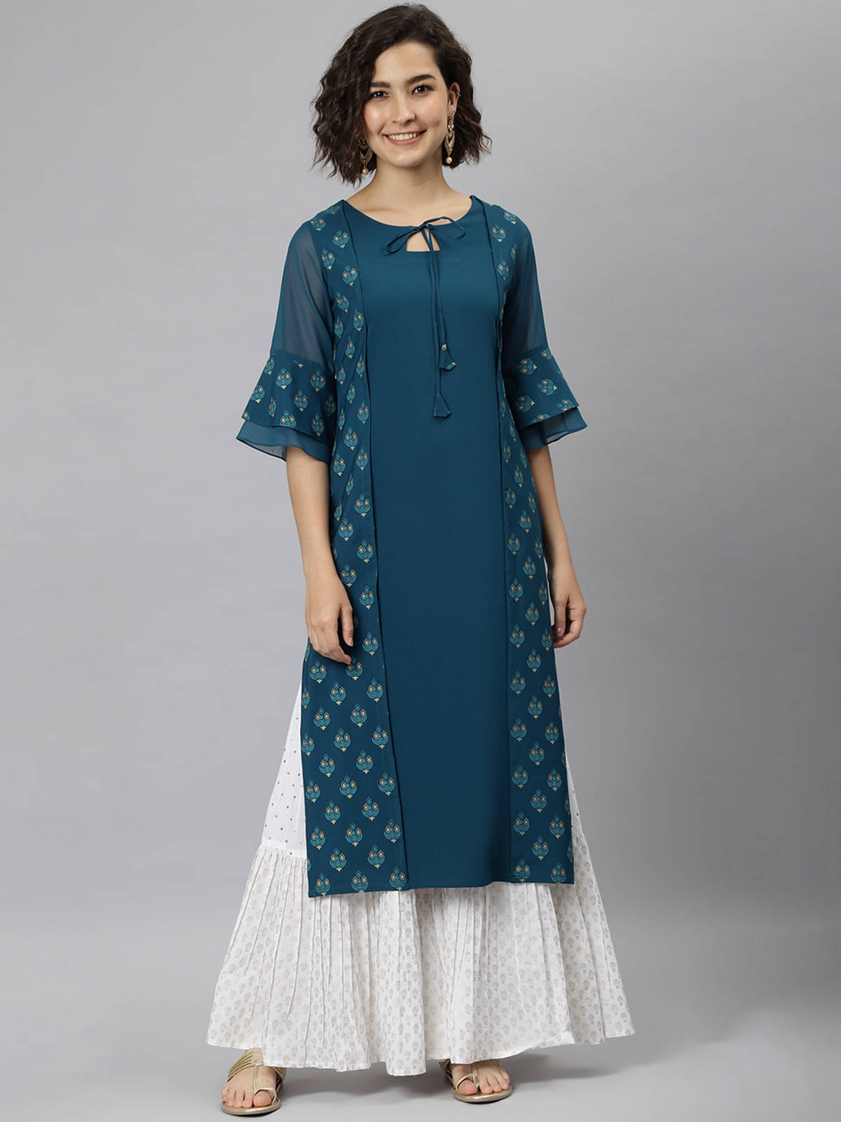     			Janasya Crepe Printed Straight Women's Kurti - Teal ( Pack of 1 )