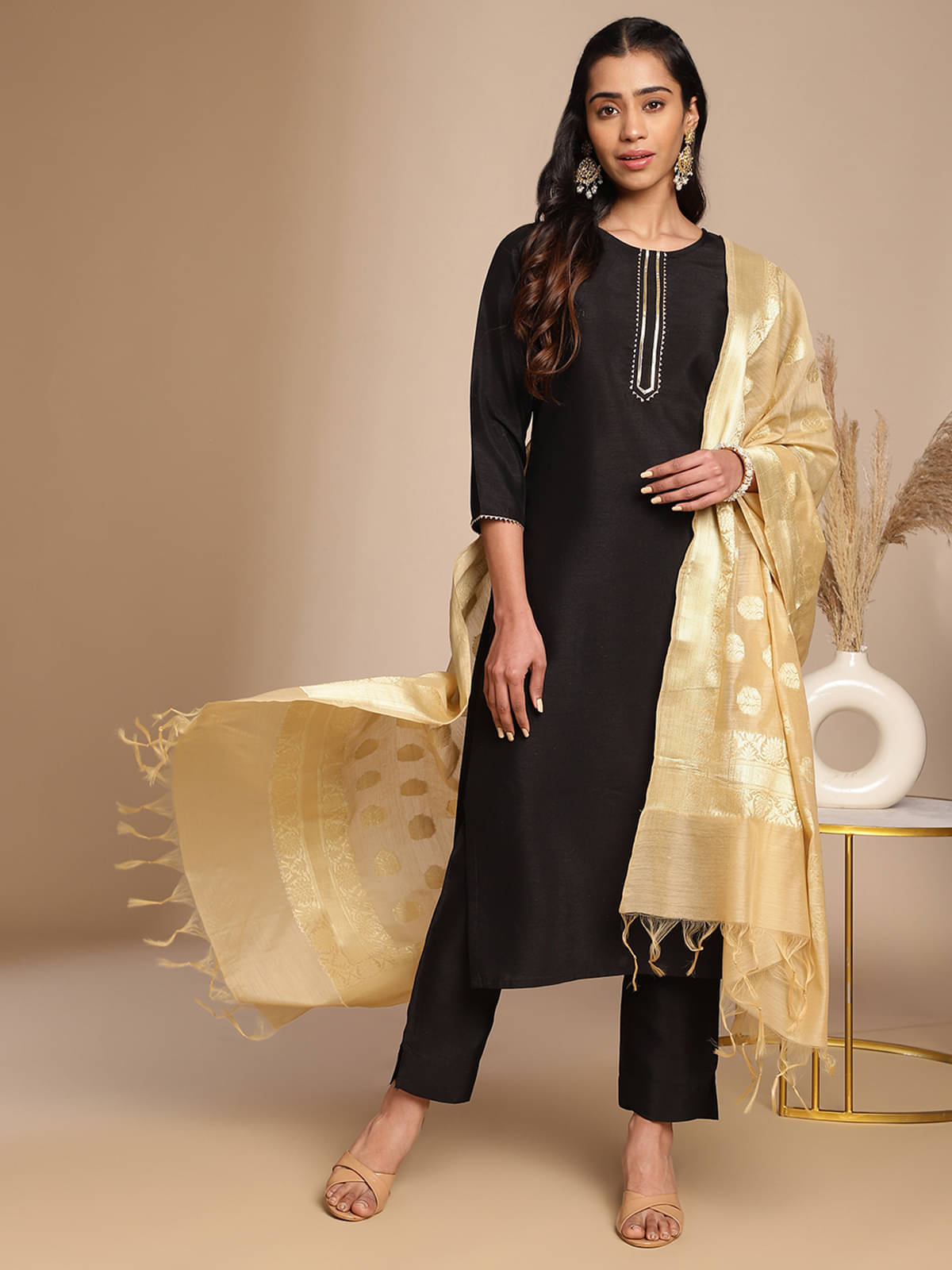     			Janasya Crepe Solid Kurti With Pants Women's Stitched Salwar Suit - Black ( Pack of 1 )