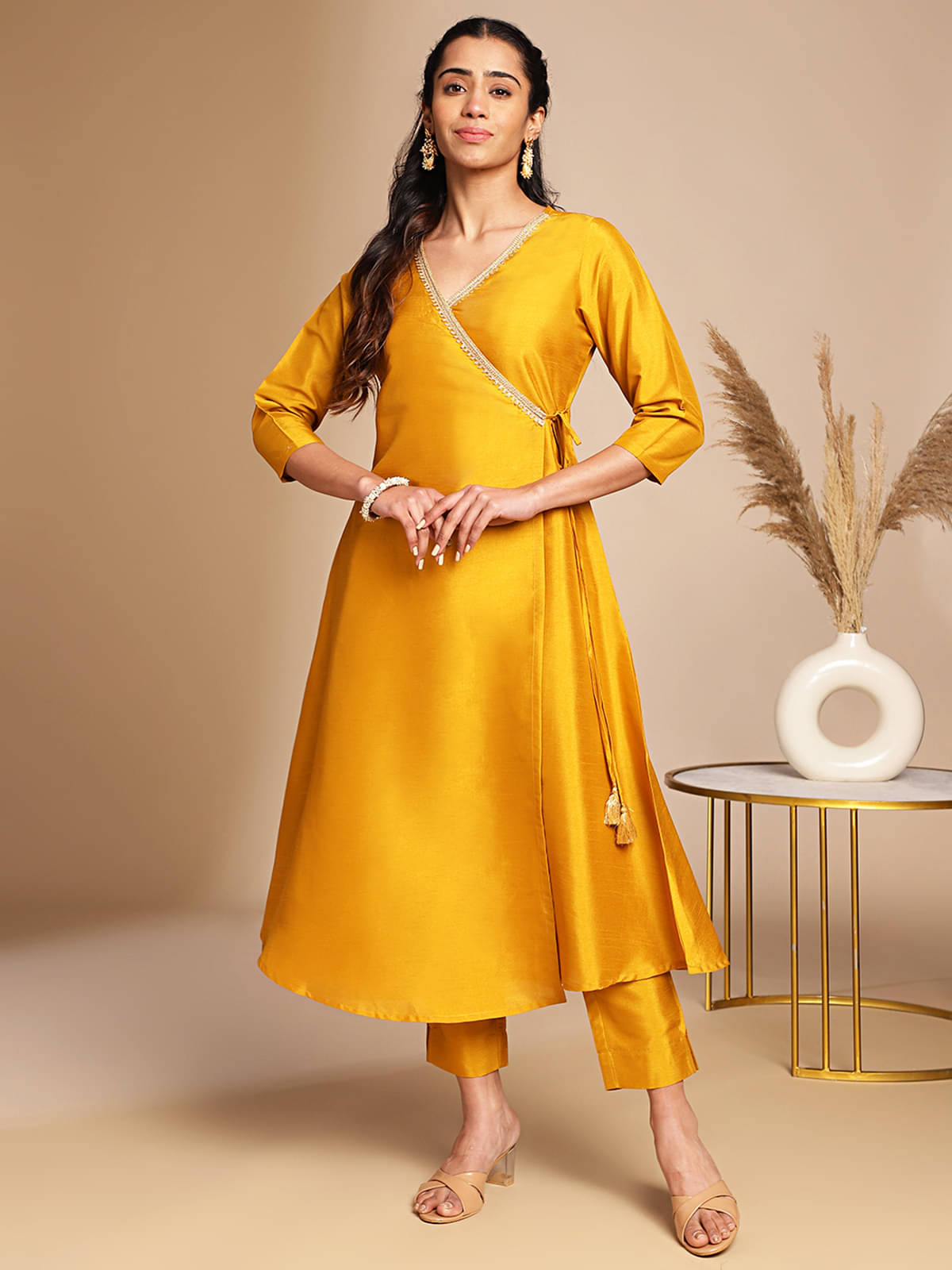 Janasya Crepe Solid Kurti With Pants Women's Stitched Salwar Suit - Mustard ( Pack of 1 ) Janasya Crepe Solid Kurti With Pants Women's Stitched Salwar Suit - Mustard ( Pack of 1 )
