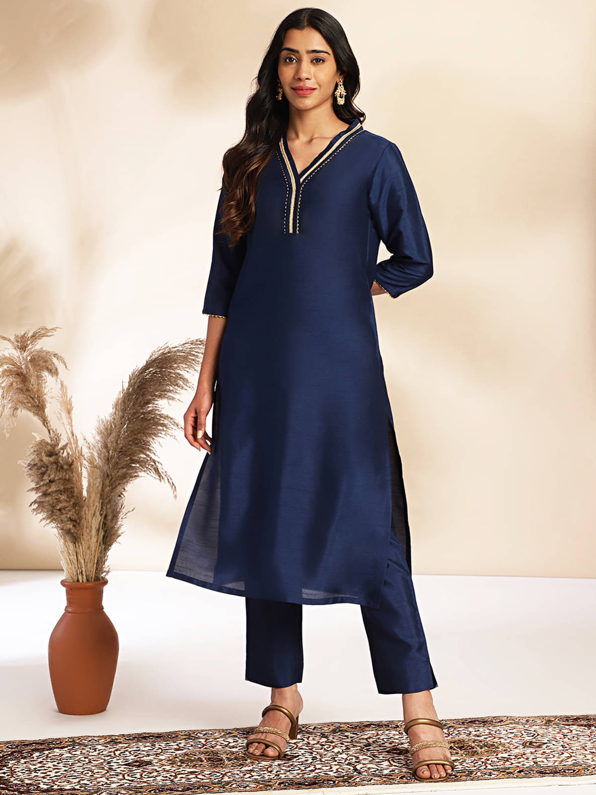 Janasya Crepe Solid Kurti With Pants Women's Stitched Salwar Suit - Navy Blue ( Pack of 1 ) Janasya Crepe Solid Kurti With Pants Women's Stitched Salwar Suit - Navy Blue ( Pack of 1 )