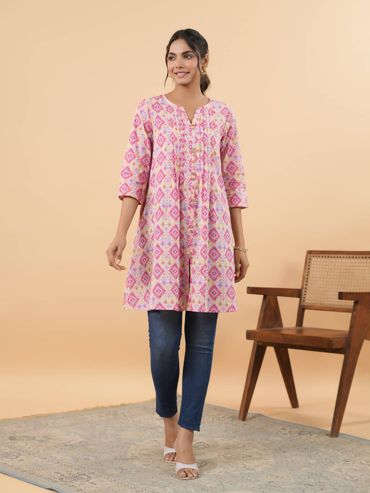 Janasya Pink Cotton Women's Tunic ( Pack of 1 )     			Janasya Pink Cotton Women's Tunic ( Pack of 1 )