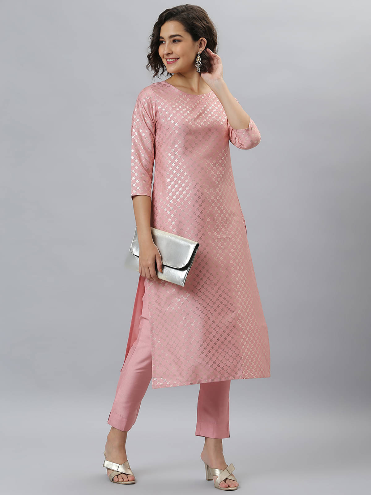 Janasya Silk Blend Printed Kurti With Pants Women's Stitched Salwar Suit - Pink ( Pack of 1 ) Janasya Silk Blend Printed Kurti With Pants Women's Stitched Salwar Suit - Pink ( Pack of 1 )