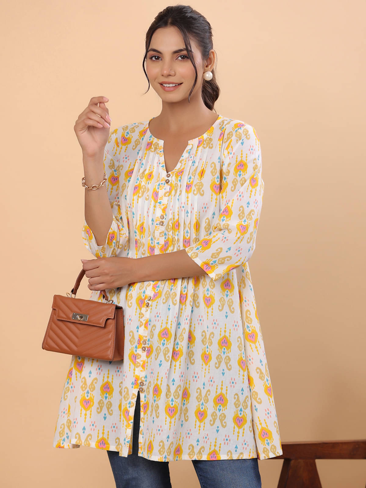     			Janasya Women's Cotton Tunic ( White )