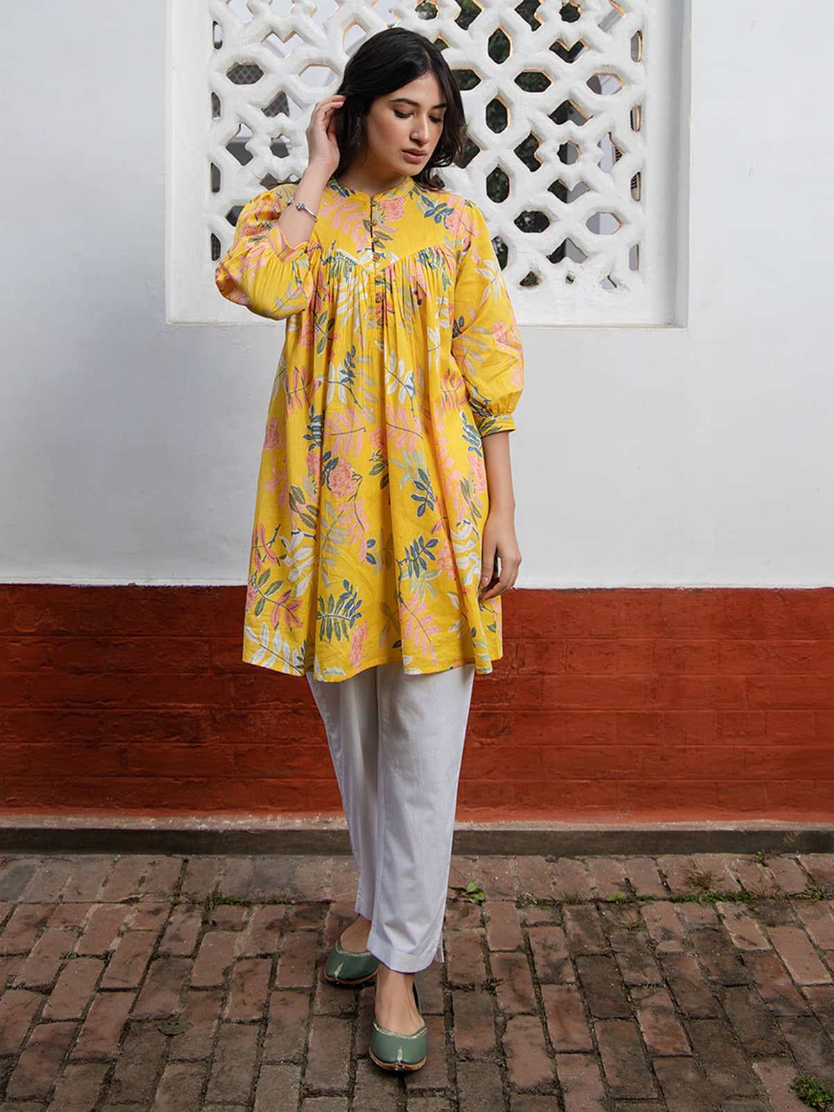 Janasya Women's Cotton A-Line Top ( Yellow )