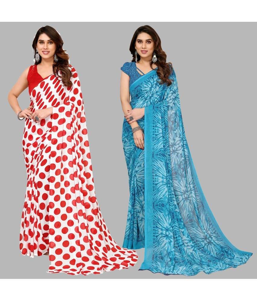     			Kashvi Sarees Georgette Printed Saree With Unstitched Blouse Piece ( Multicolour )