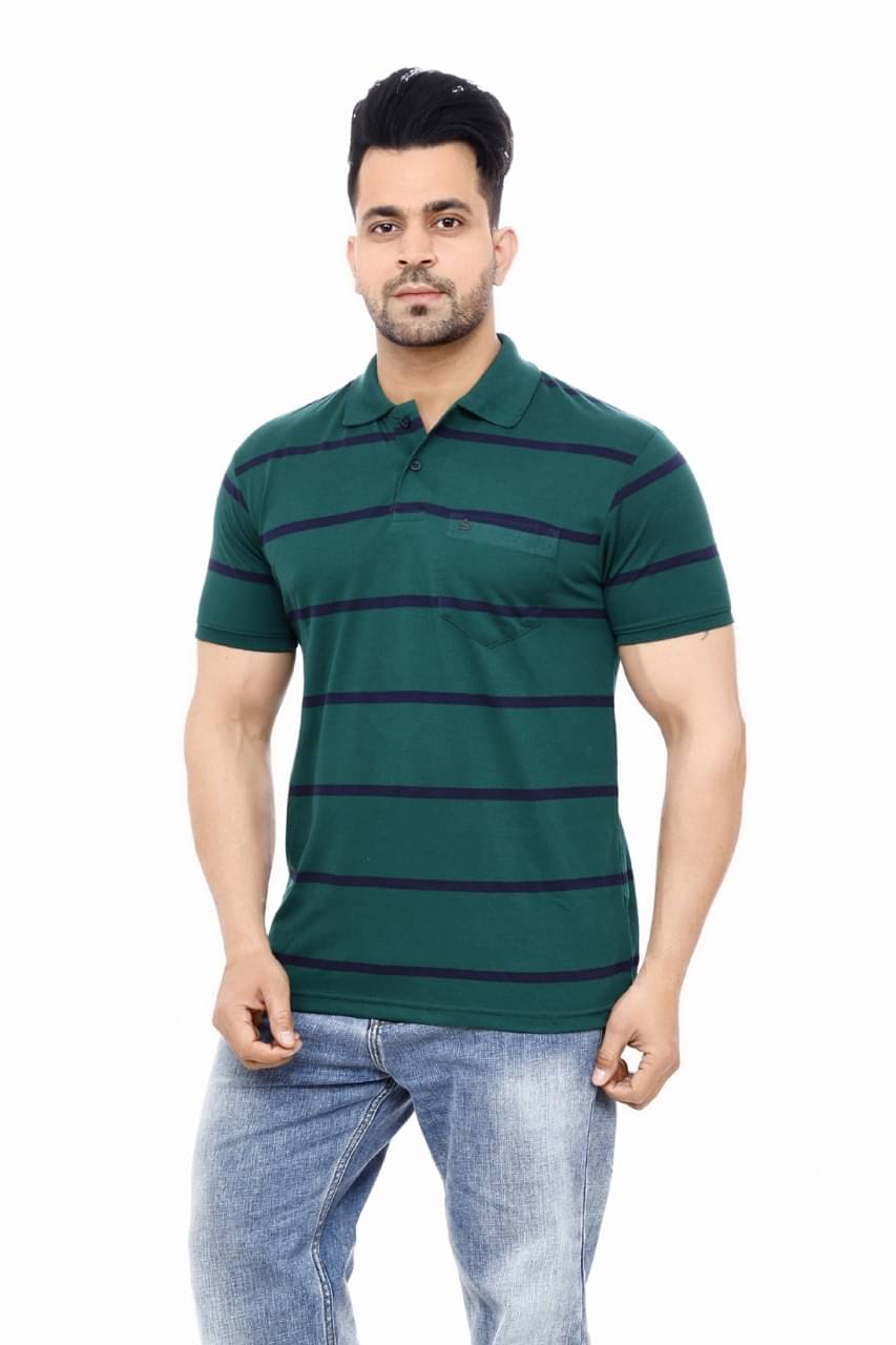     			SCOLLER Pack of 1 Cotton Blend Regular Fit Striped Half Sleeves Men's Polo T Shirt ( Dark Green )