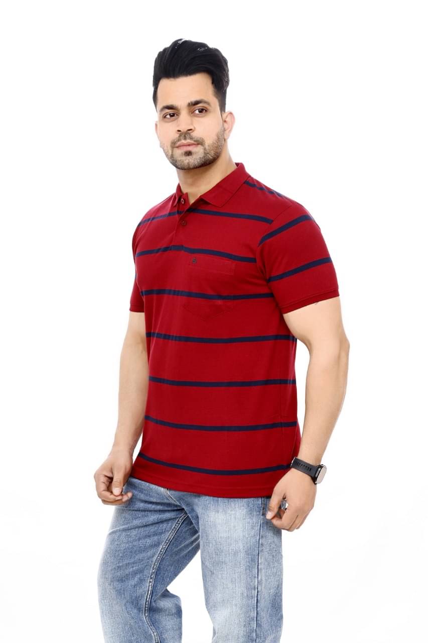     			SCOLLER Pack of 1 Cotton Blend Regular Fit Striped Half Sleeves Men's Polo T Shirt ( Maroon )