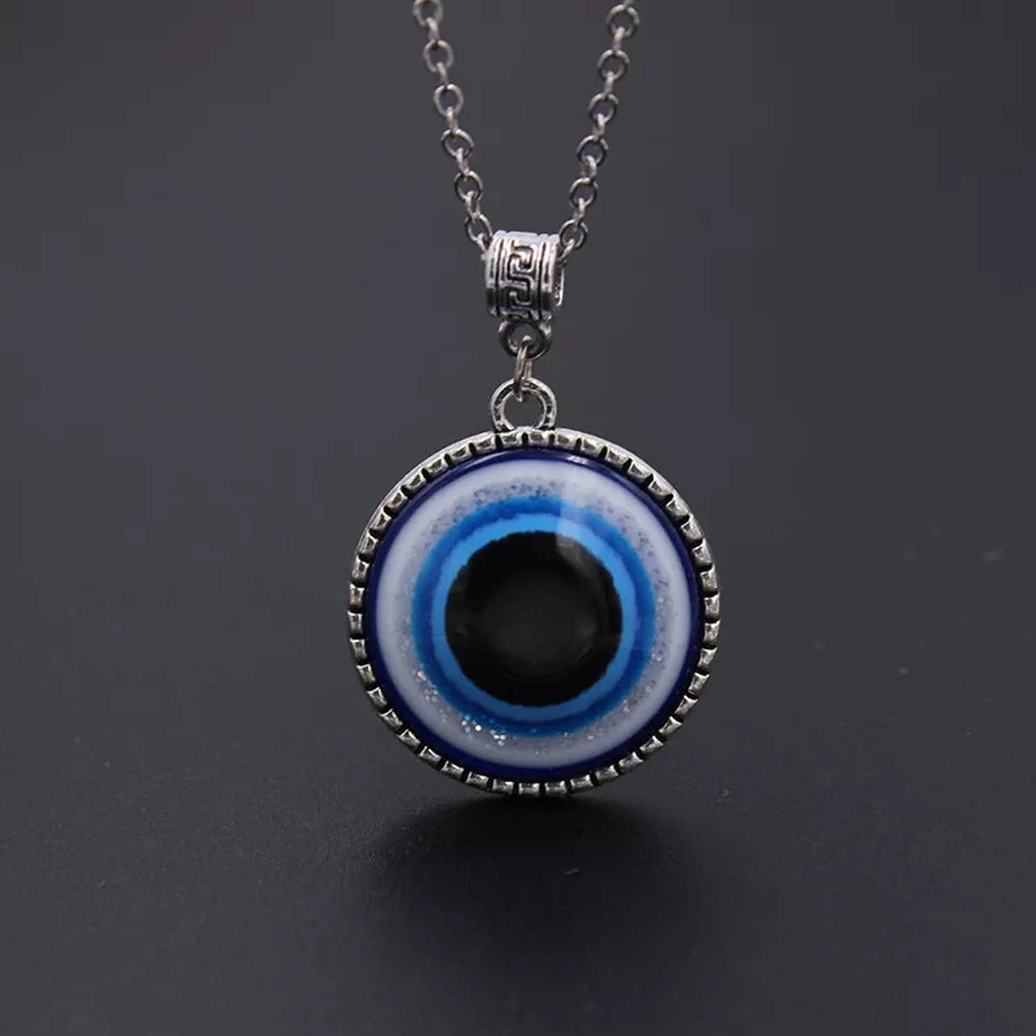 Thrillz Stainless Steel Circular Evil Eye Silver Locket Pendant